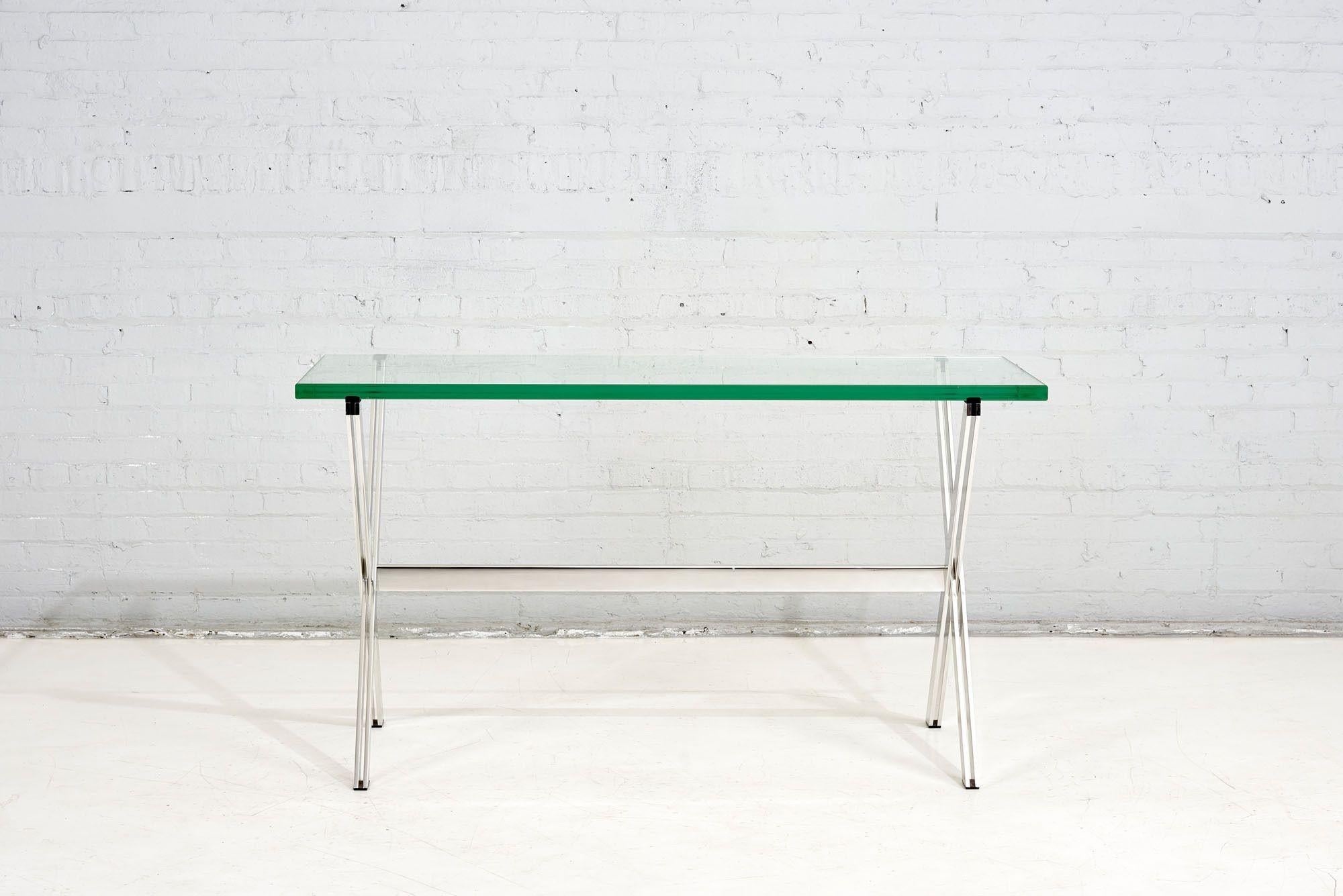 Florence Knoll chrome and glass console table, 1960. Glass is 1.25