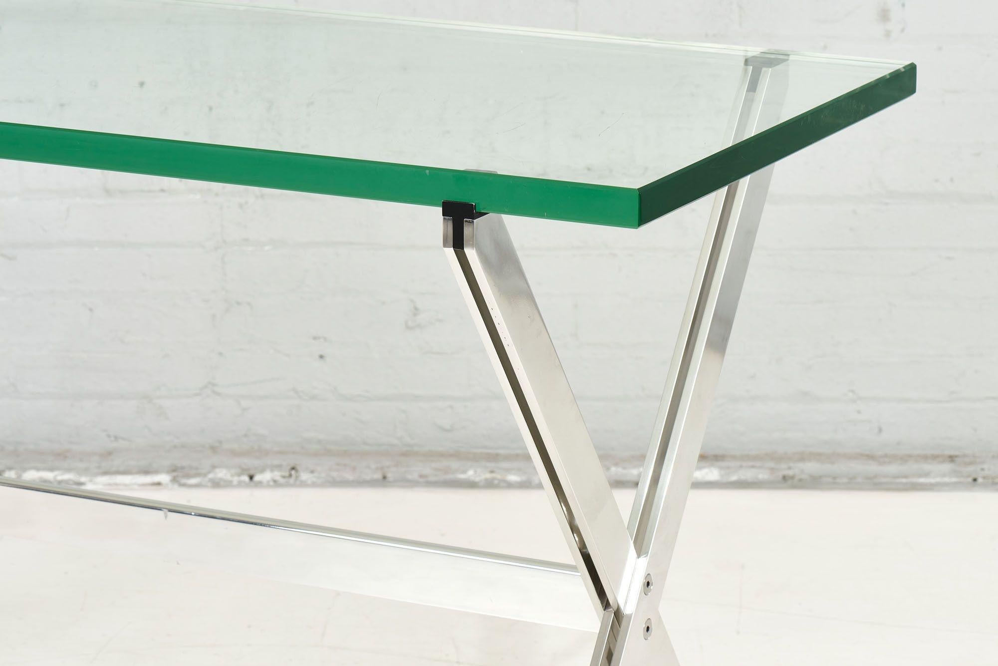 Mid-Century Modern Florence Knoll Chrome and Glass X Base Console Table, 1960 For Sale