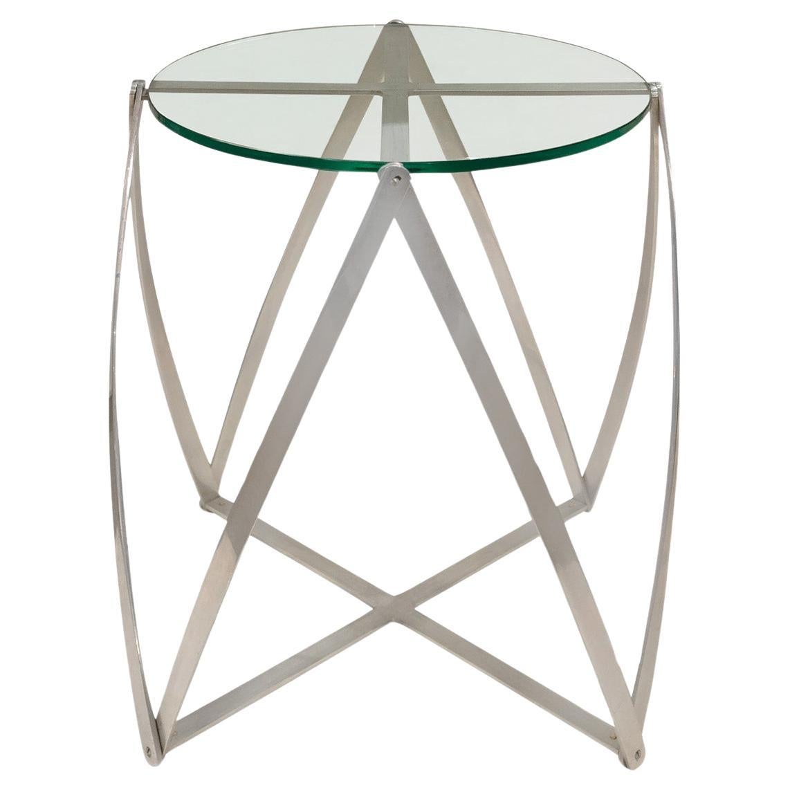 John Vesey Sculptural Aluminum and Glass End Table 1970s For Sale