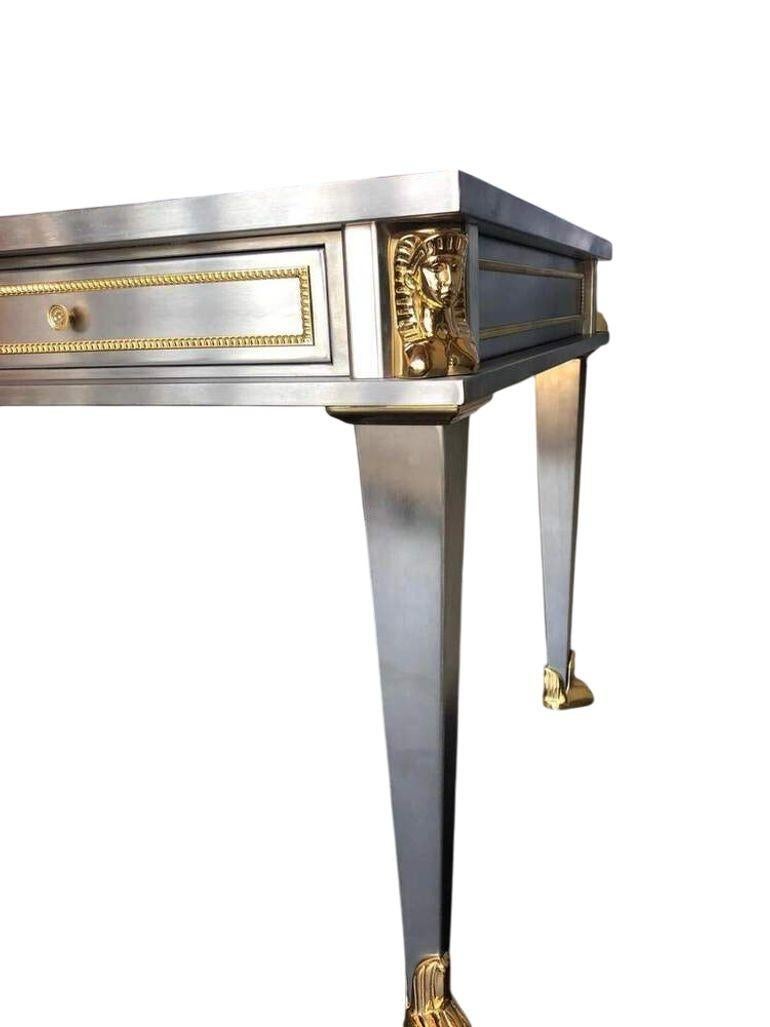 Bureau John Vesey en acier inoxydable et bronze avec plateau en cuir rouge, USA, fin du 20e s. en vente 1
