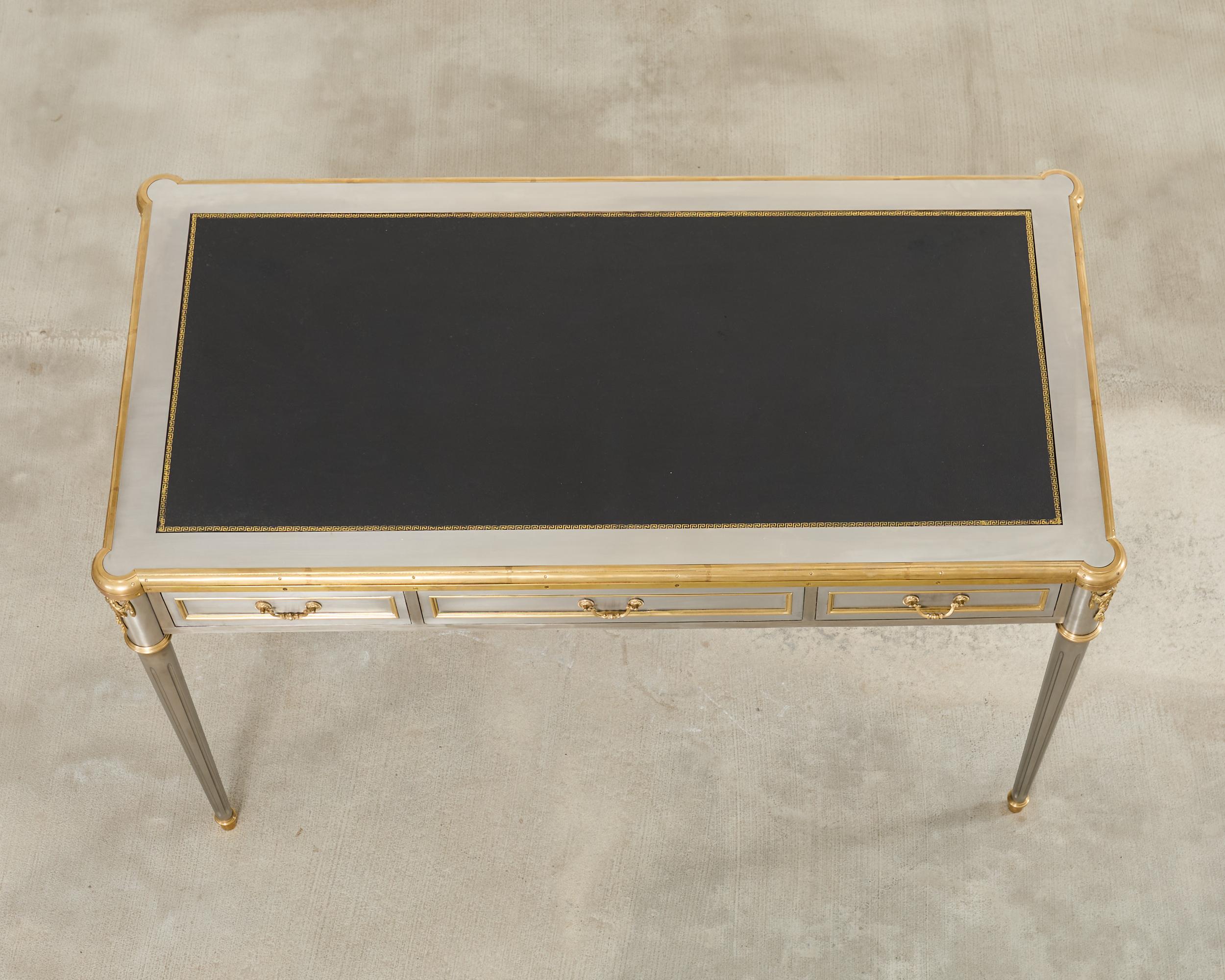Polished John Vesey Steel Bronze Neoclassical Style Library Table Desk For Sale