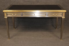 John Vesey Style Brass and Steel Embossed Leather Top Executive Directoire Desk