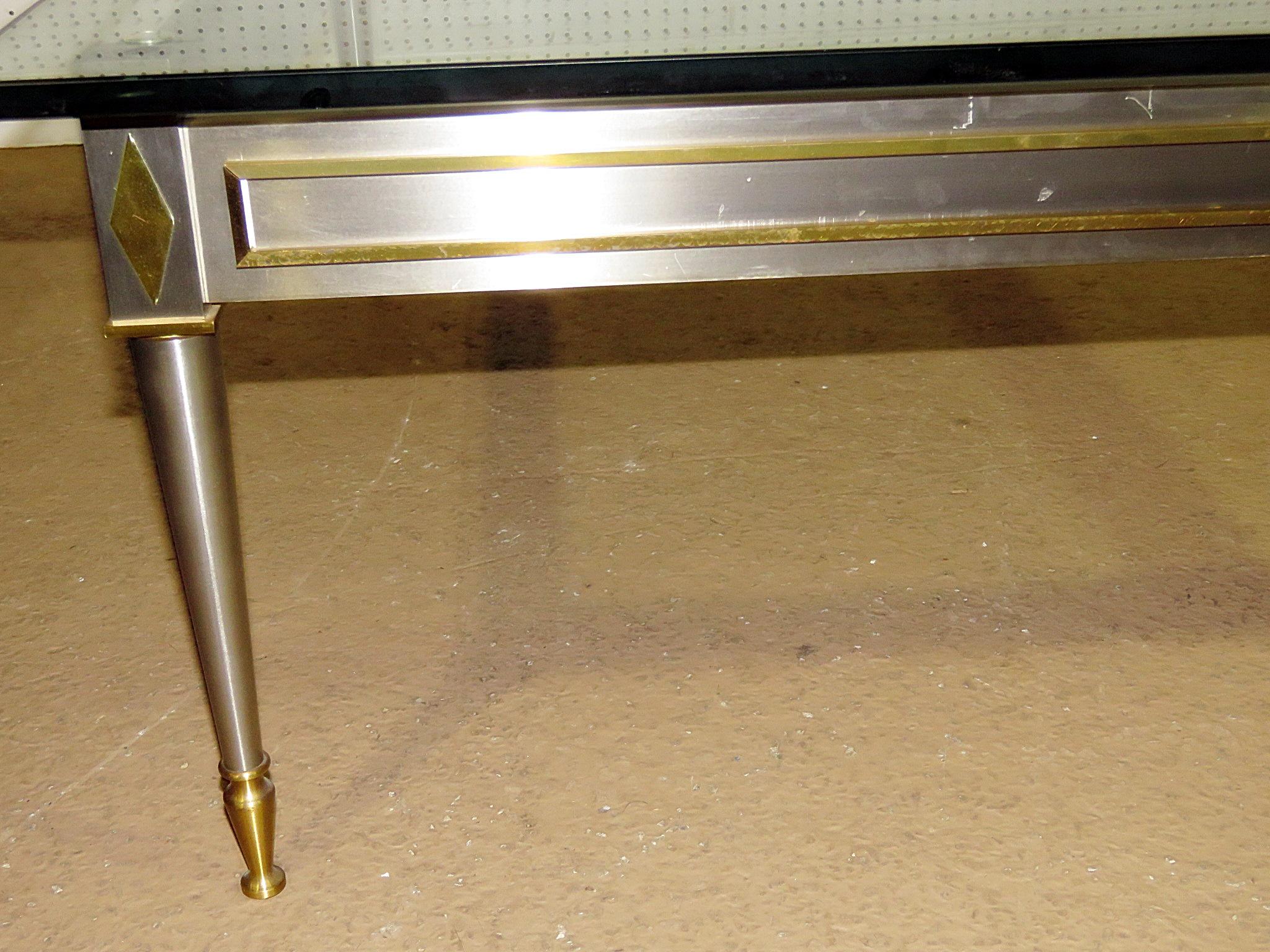 Mid-Century Modern Square Steel Brass French Directoire Style Coffee Table Attributed John Vesey For Sale