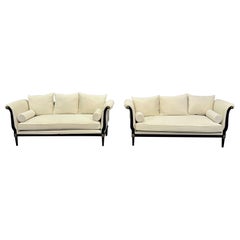 John Vesey Style, Hollywood Regency, Scroll Arm Sofas, Steel, Bronze, Velvet