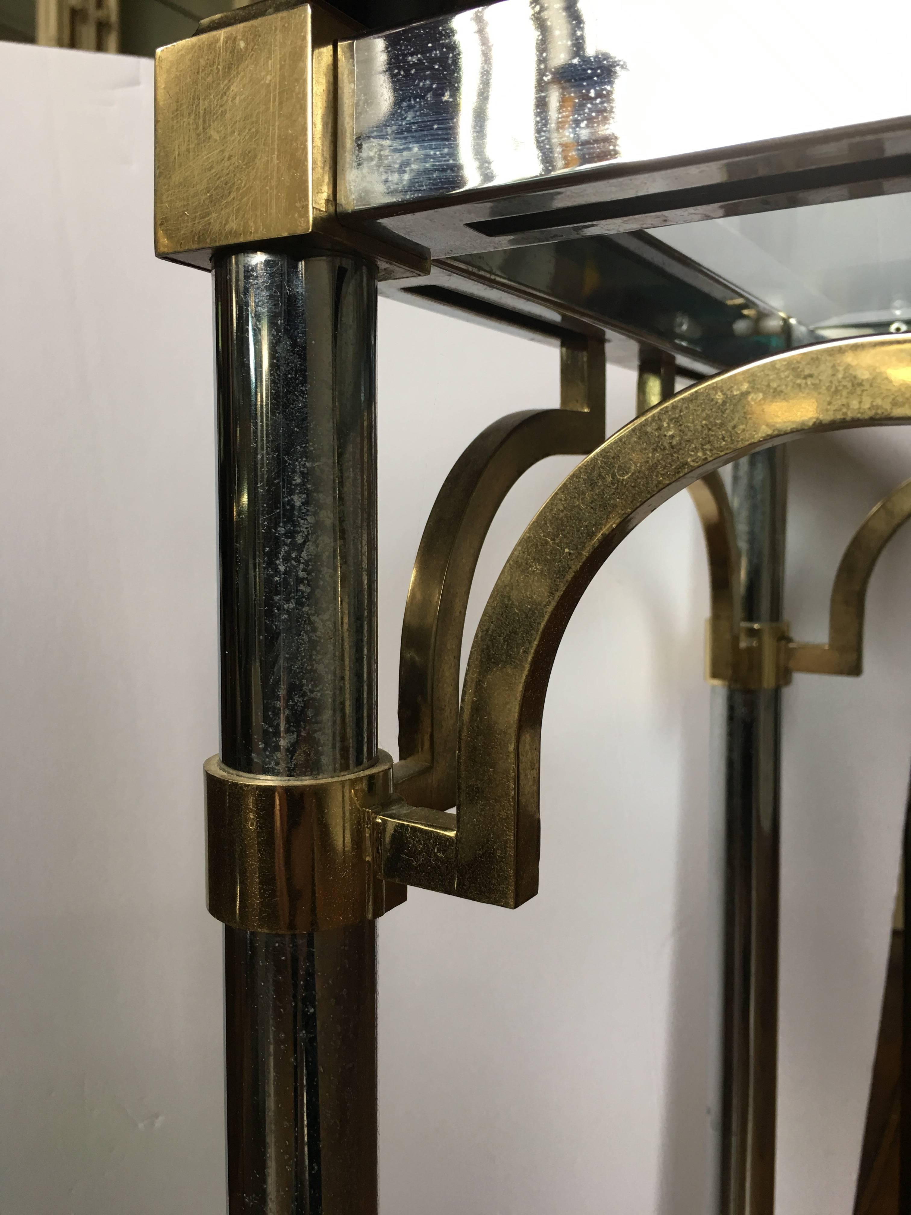 John Vesey Style Mid-Century Modern Brass Chrome & Glass Console Table, 1970s For Sale 1