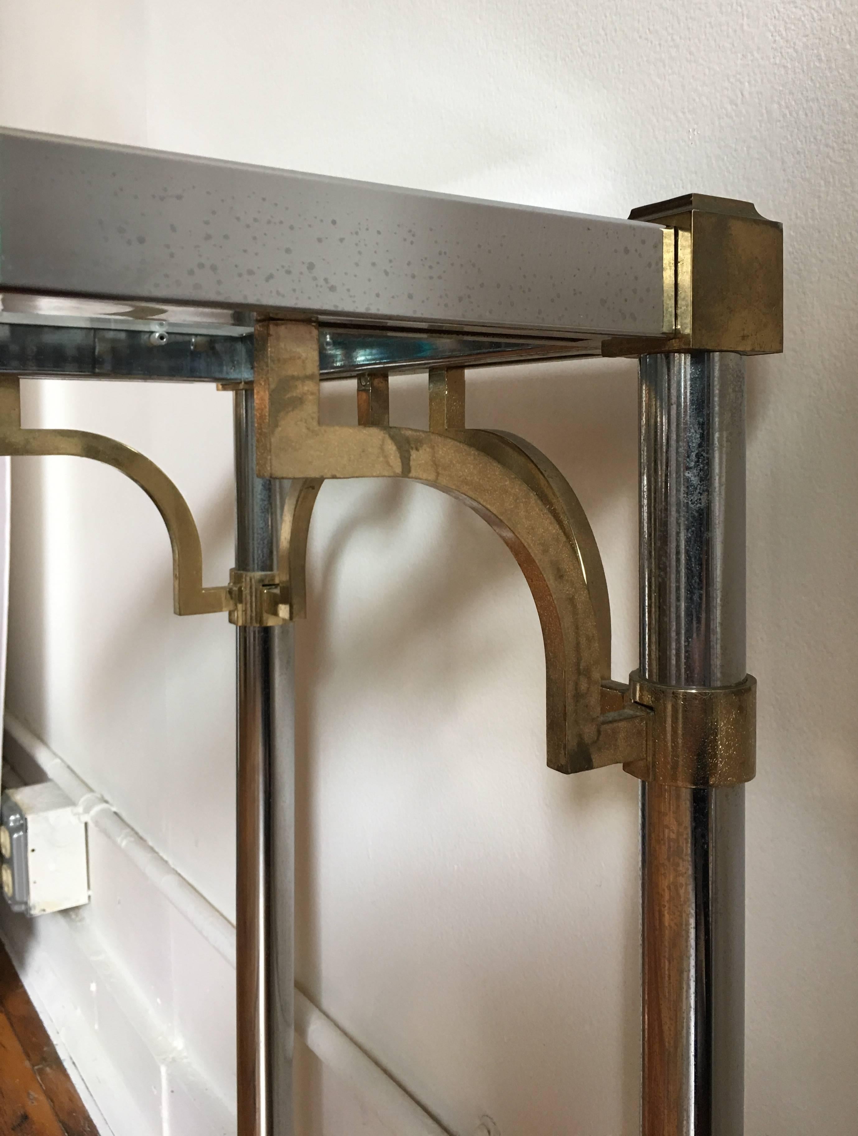 John Vesey Style Mid-Century Modern Brass Chrome & Glass Console Table, 1970s For Sale 2