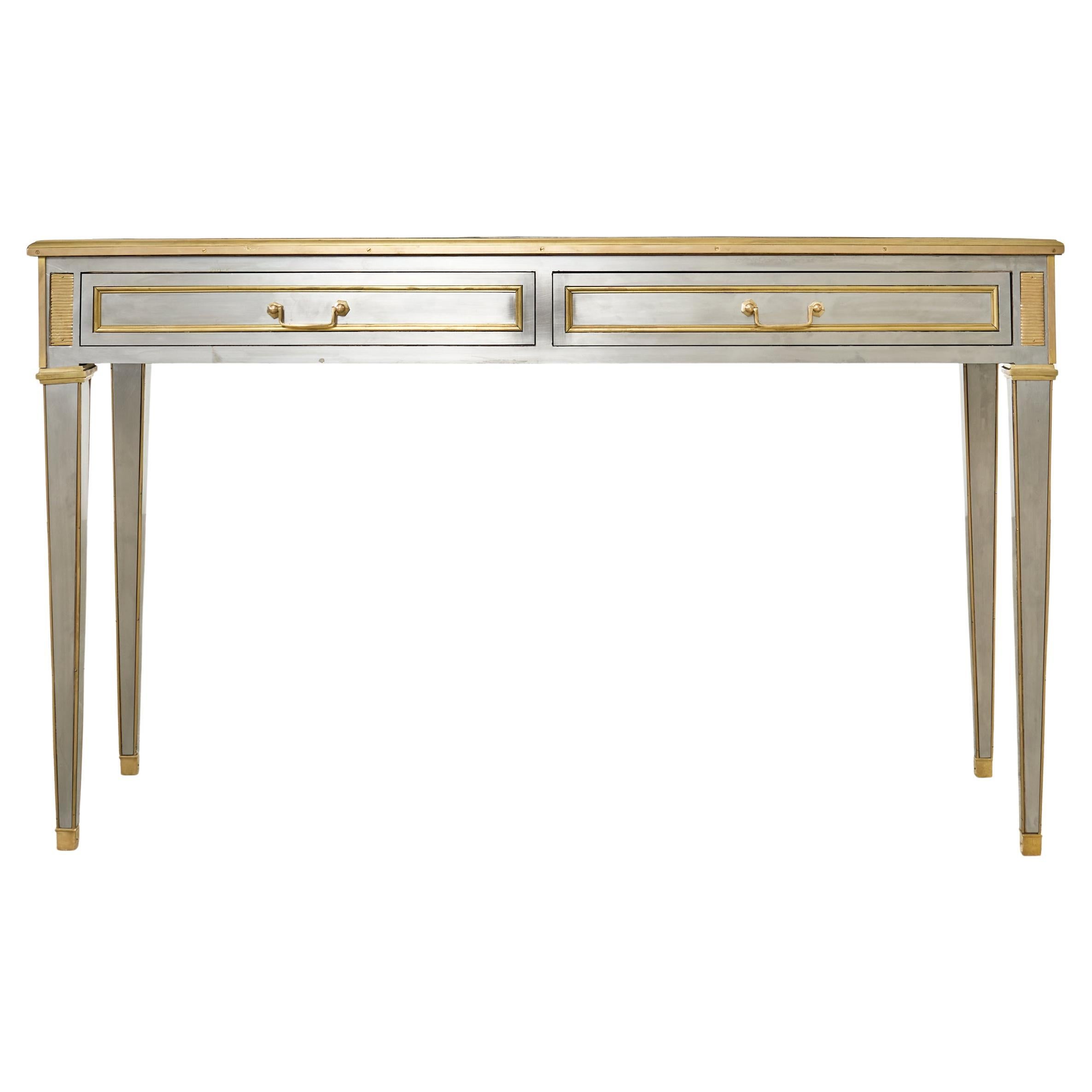 Bureau ou console néoclassique en acier et bronze de style John Vesey en vente