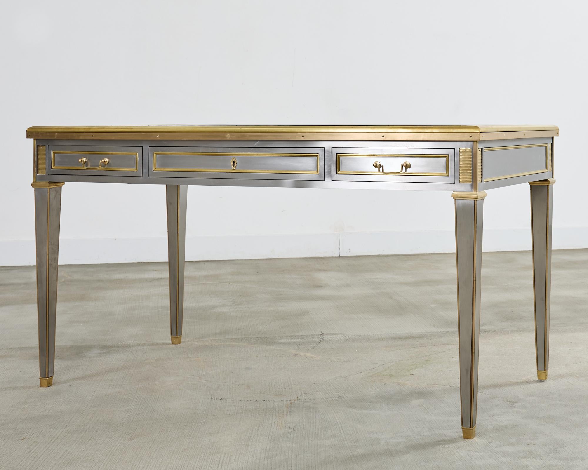 Neoclassical John Vesey Style Steel Bronze Mounted Library Table Desk For Sale