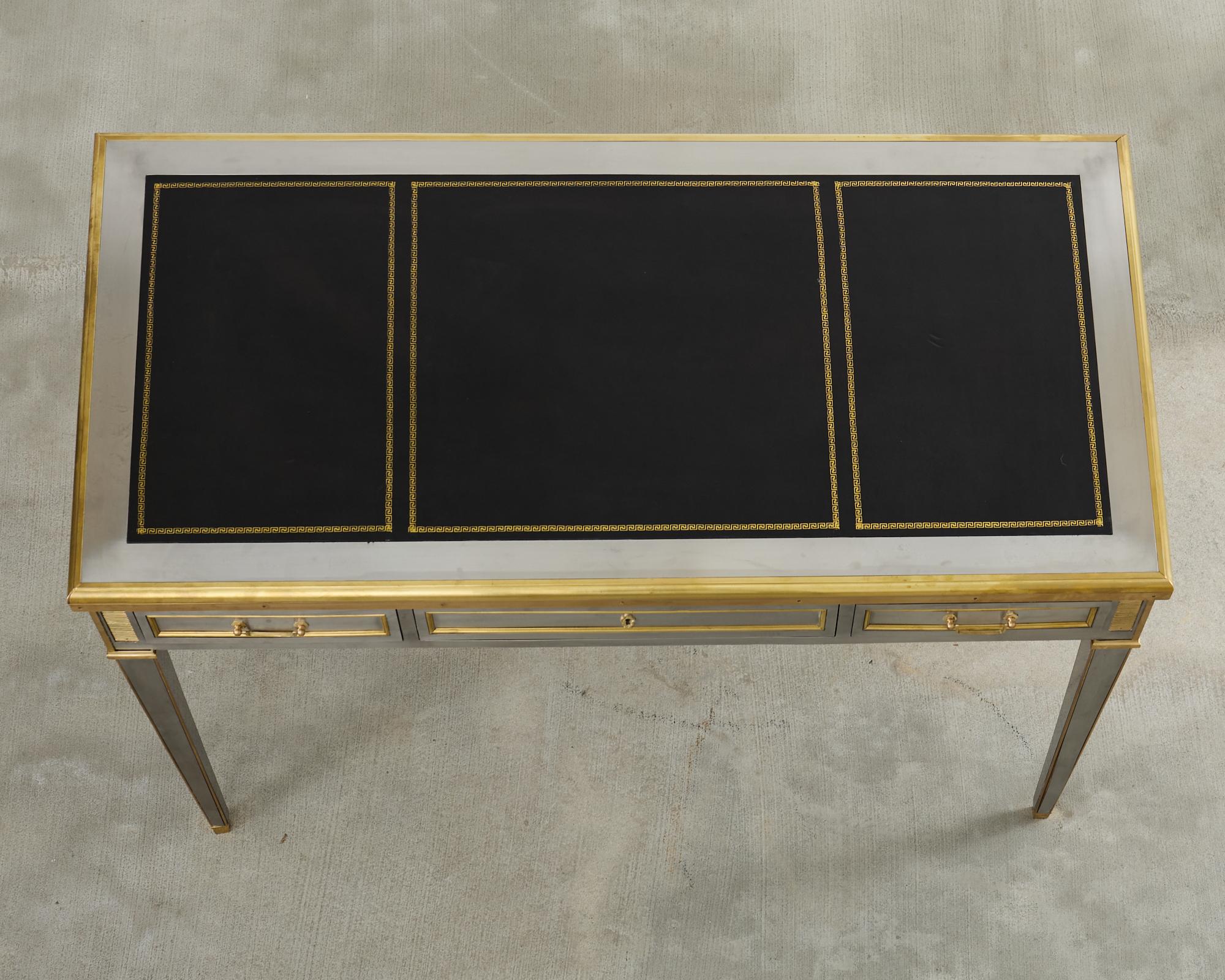 American John Vesey Style Steel Bronze Mounted Library Table Desk For Sale