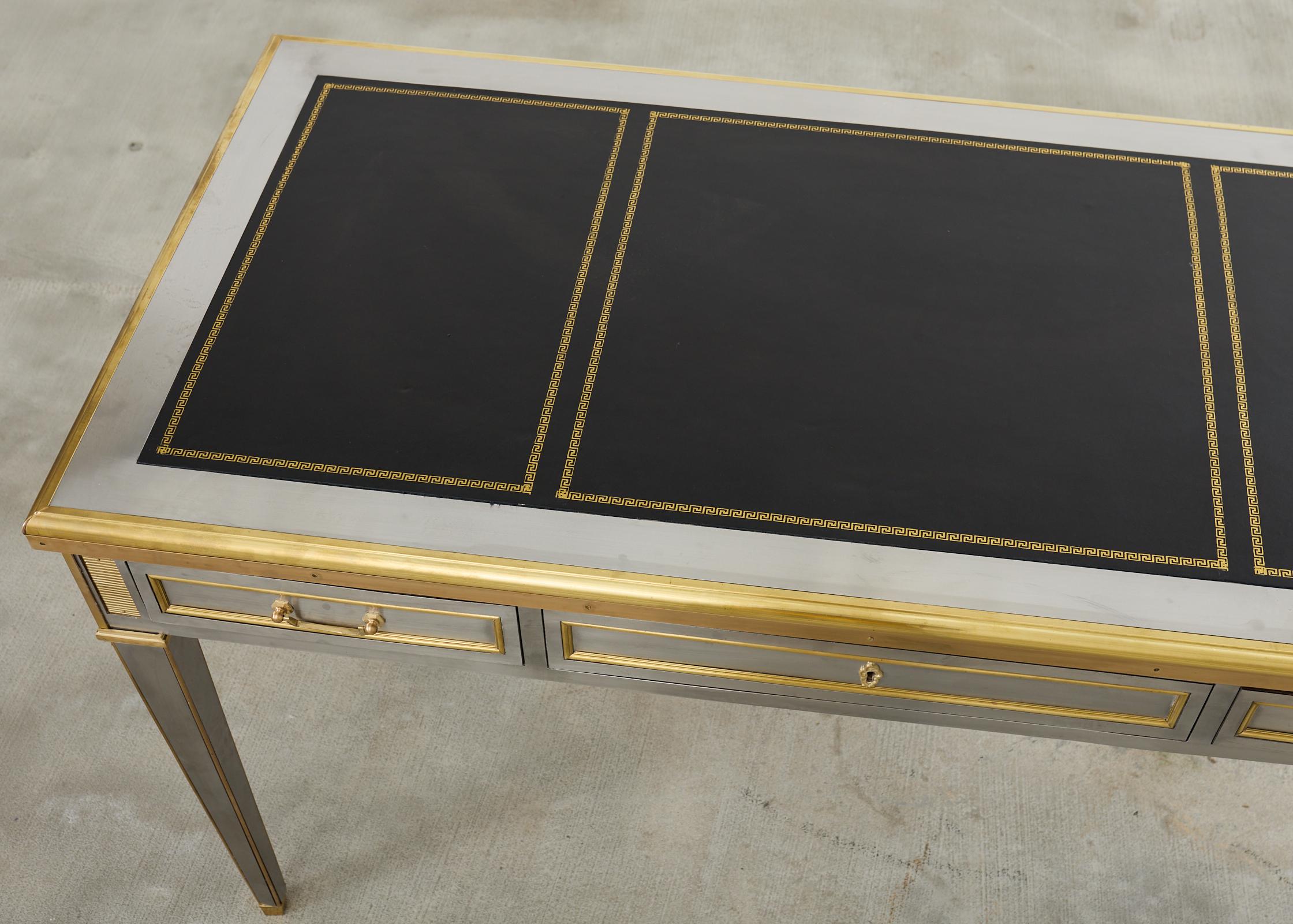 John Vesey Style Steel Bronze Mounted Library Table Desk In Good Condition For Sale In Rio Vista, CA