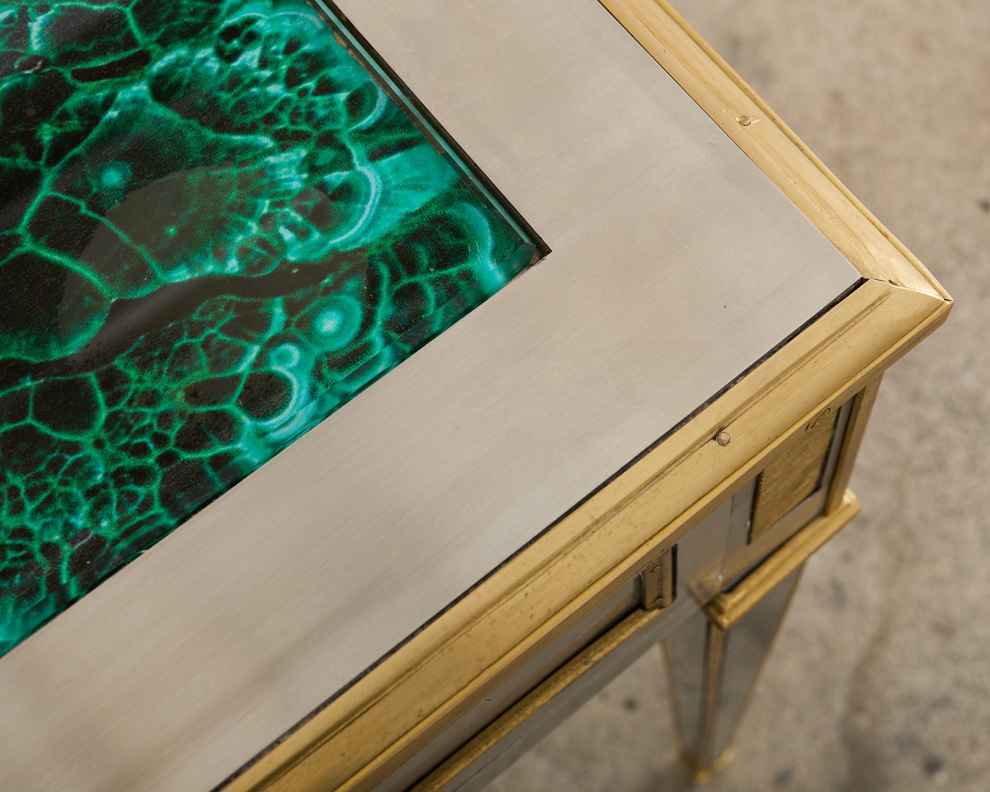 Scrivania console neoclassica in stile John Vesey in acciaio e bronzo. in vendita 8