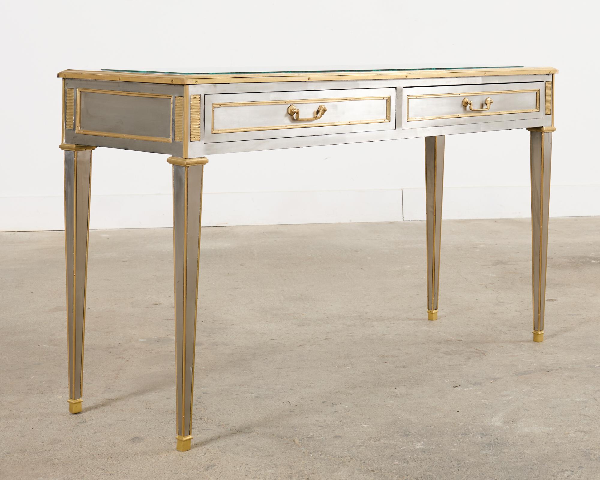 Scrivania console neoclassica in stile John Vesey in acciaio e bronzo. in vendita 11