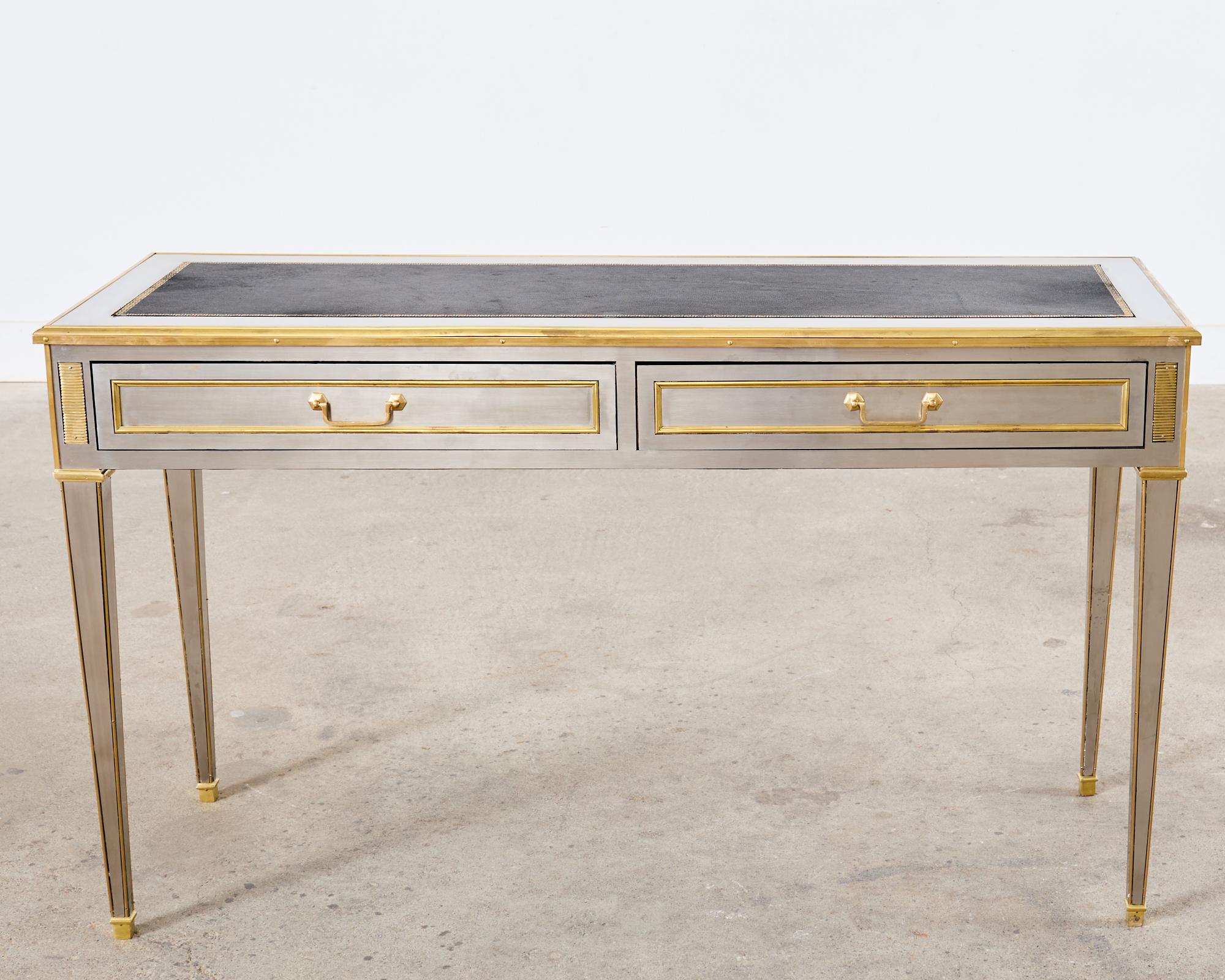 Patinated John Vesey Style Steel Bronze Neoclassical Console Desk  For Sale