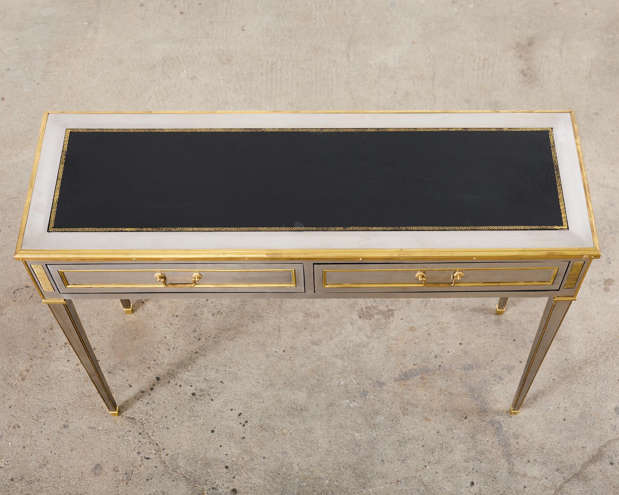 20th Century John Vesey Style Steel Bronze Neoclassical Console Desk  For Sale