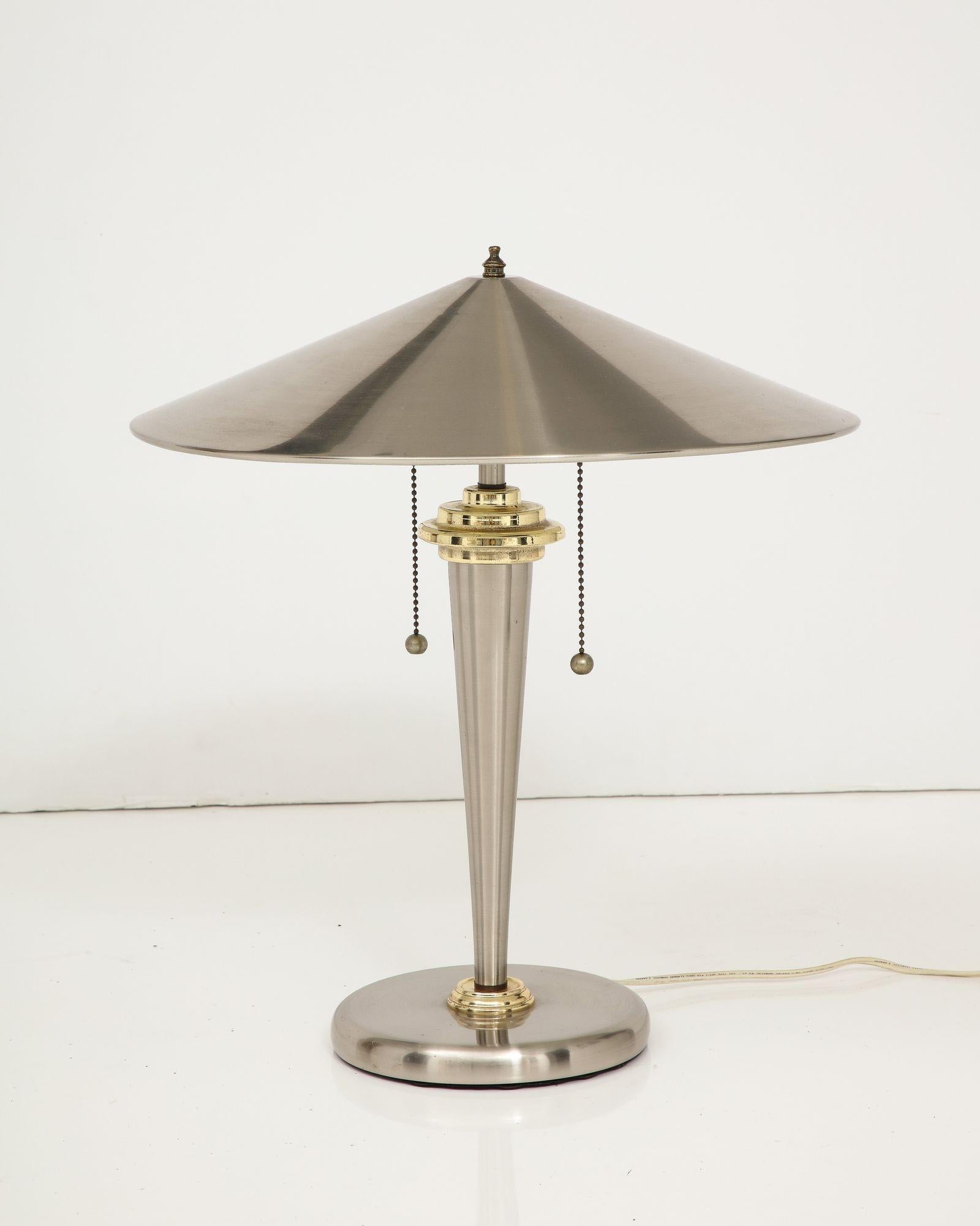 Plated John Vesey Classic Design Table Lamp With Metal Shade  For Sale