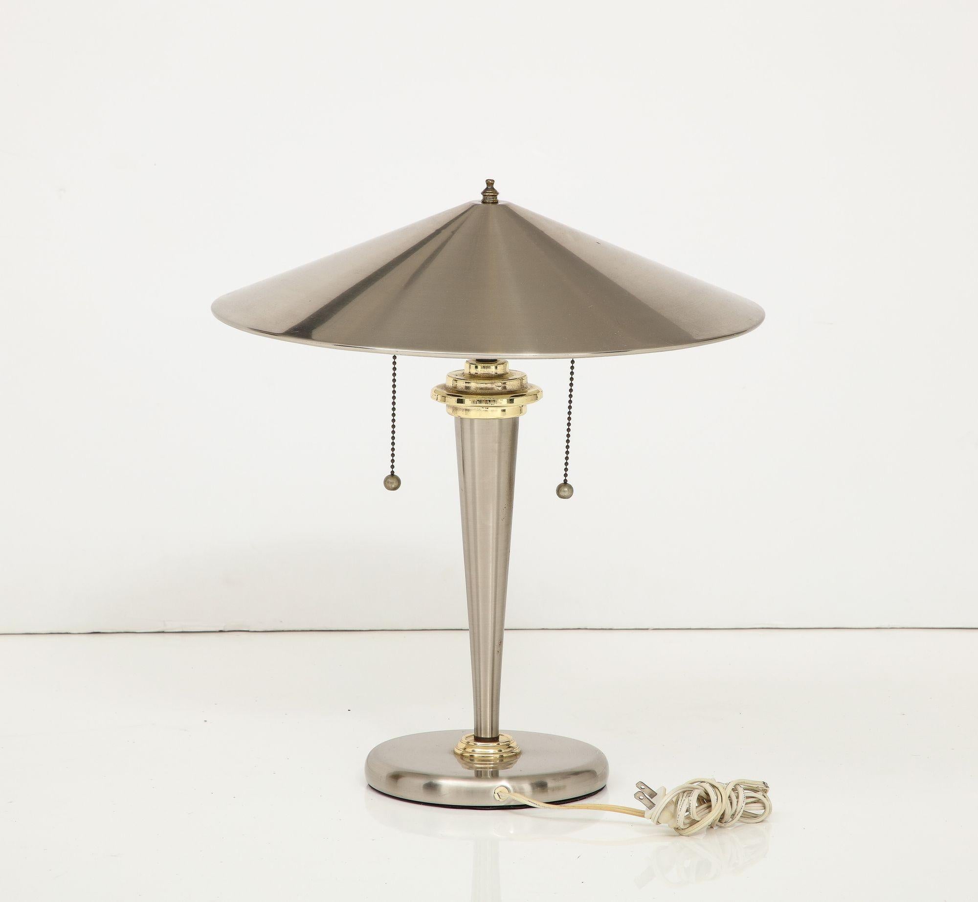 Brass John Vesey Classic Design Table Lamp With Metal Shade  For Sale