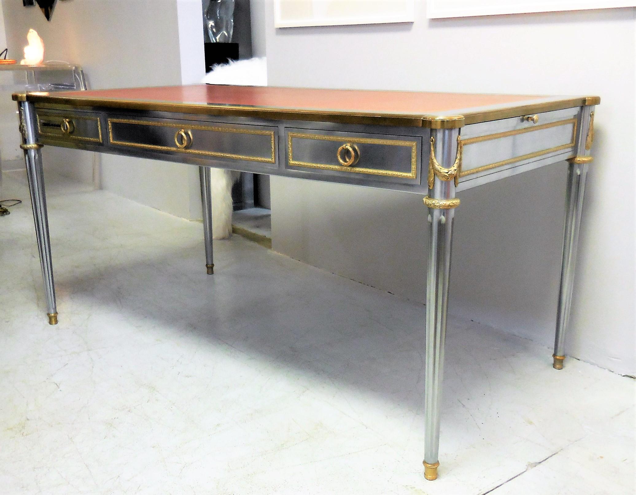 John Vesey V-60 Stainless Steel Bronze and Red Leather Desk, 1960s For Sale 9
