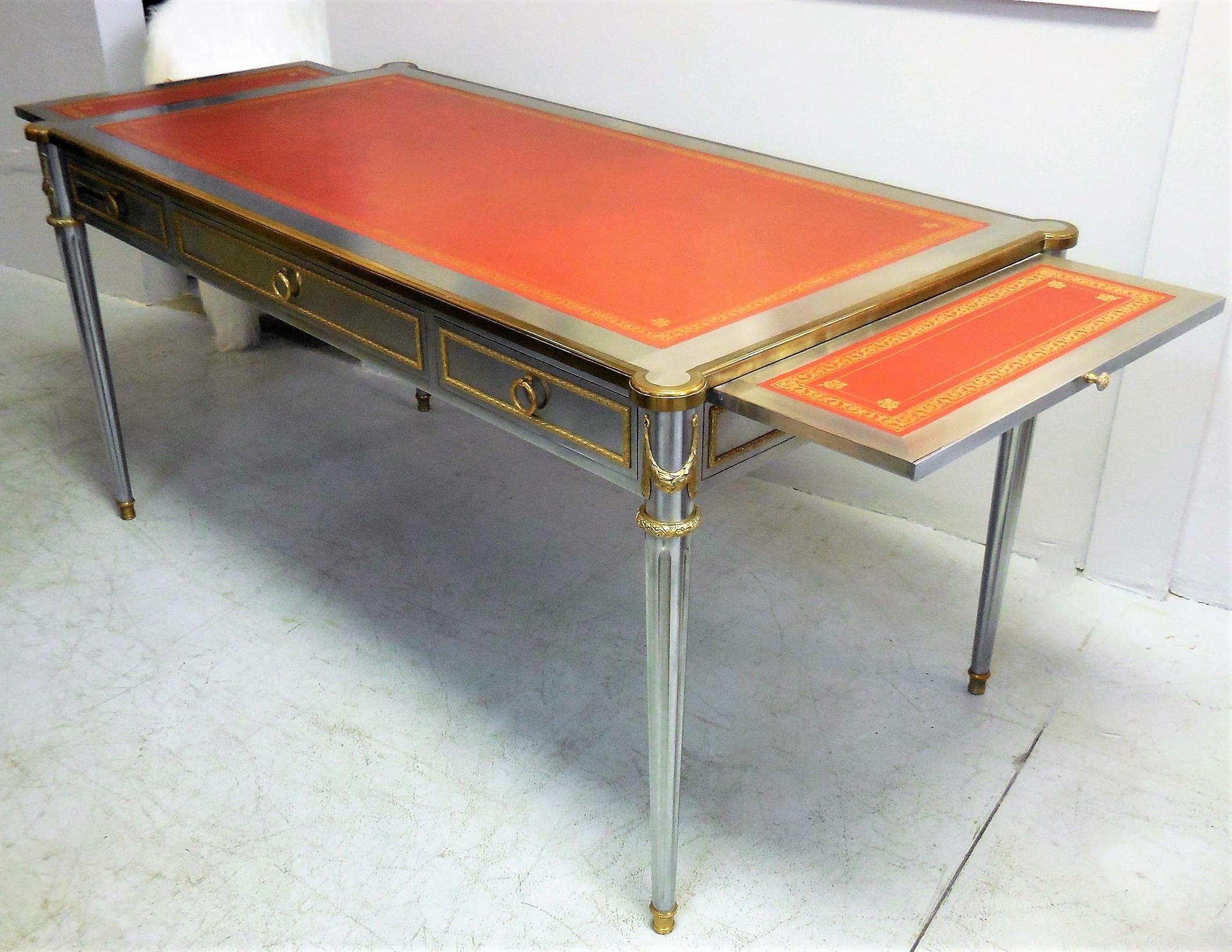 John Vesey V-60 Schreibtisch aus Edelstahl, Bronze und rotem Leder, 1960er Jahre (Gebürstet) im Angebot