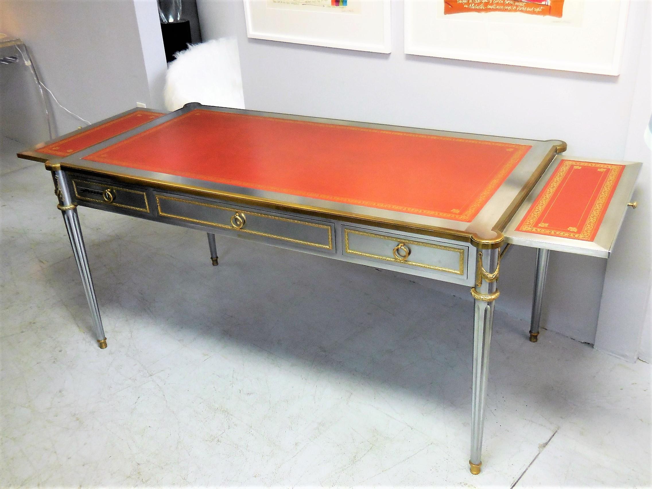 American John Vesey V-60 Stainless Steel Bronze and Red Leather Desk, 1960s For Sale