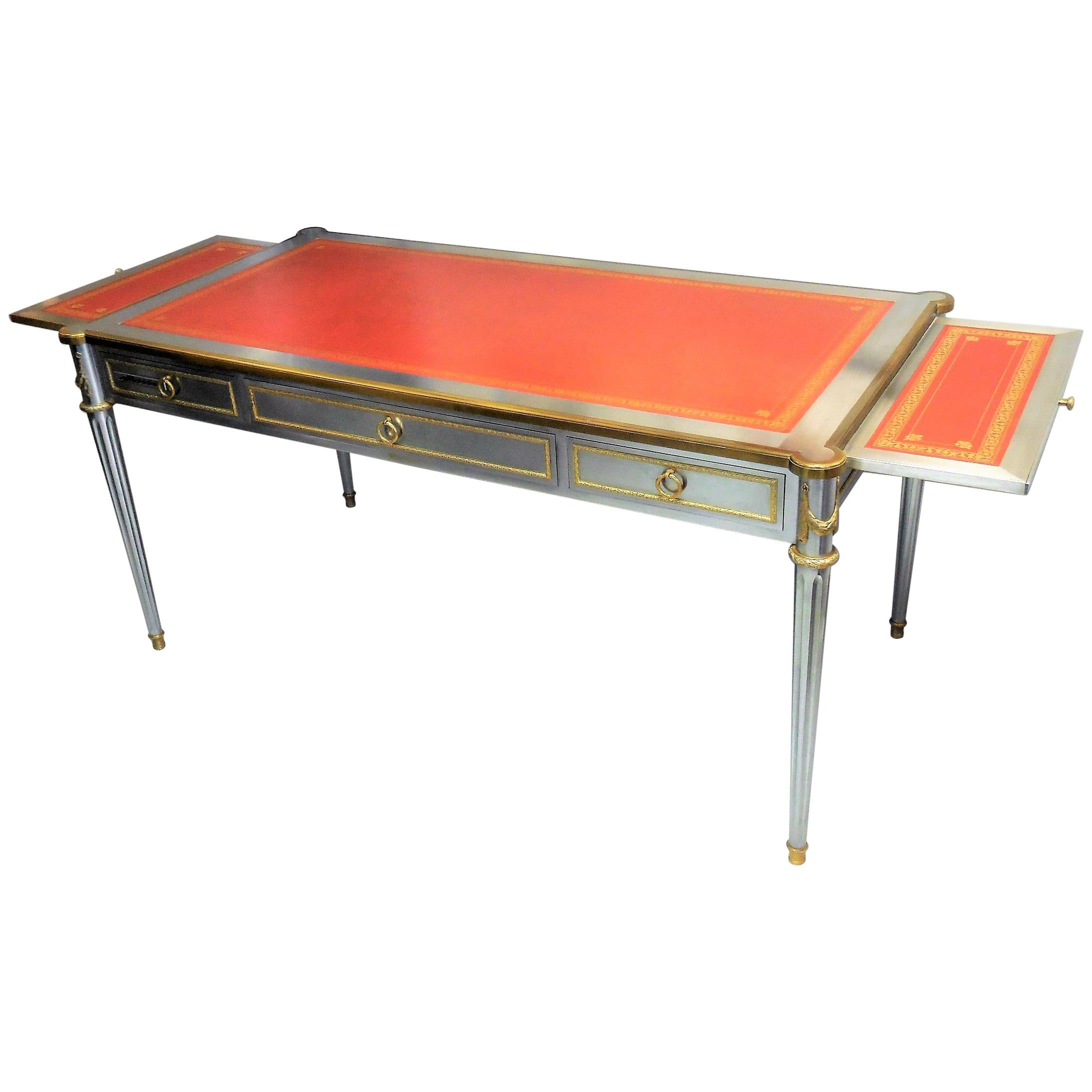 John Vesey V-60 Stainless Steel Bronze and Red Leather Desk, 1960s For Sale