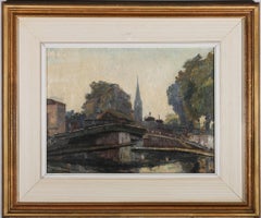 John Vicat Cole (1903-1975) - Mitte des 20. Jahrhunderts Öl, Bridge Over The Canal