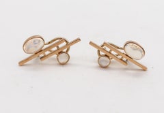 John Victor Rørvig 1965 Geometric Earrings In 18kt Gold With Four Moonstones