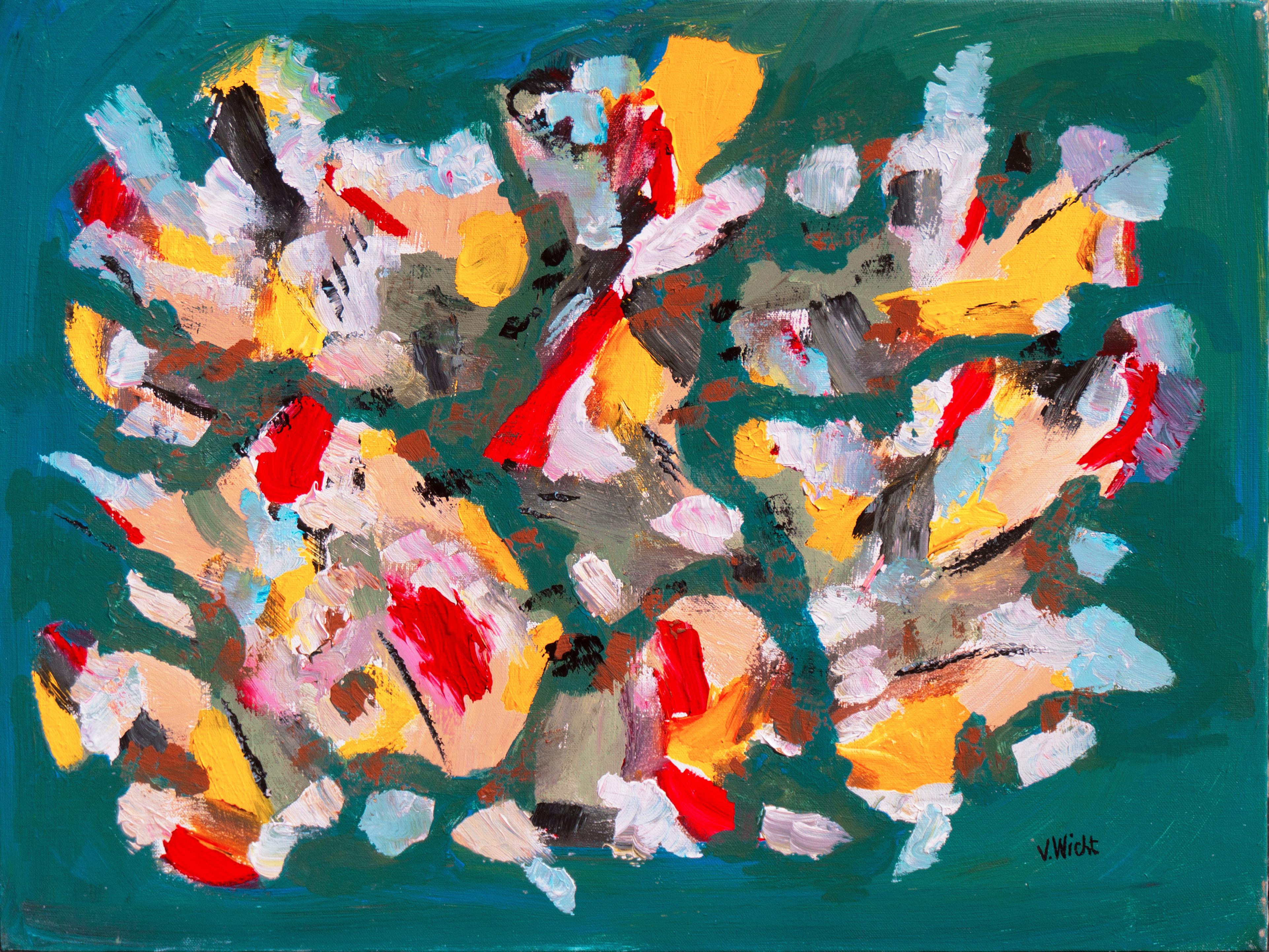 Abstract Painting John von Wicht - Abstrait en safran et tourmaline", École de New York, WPA