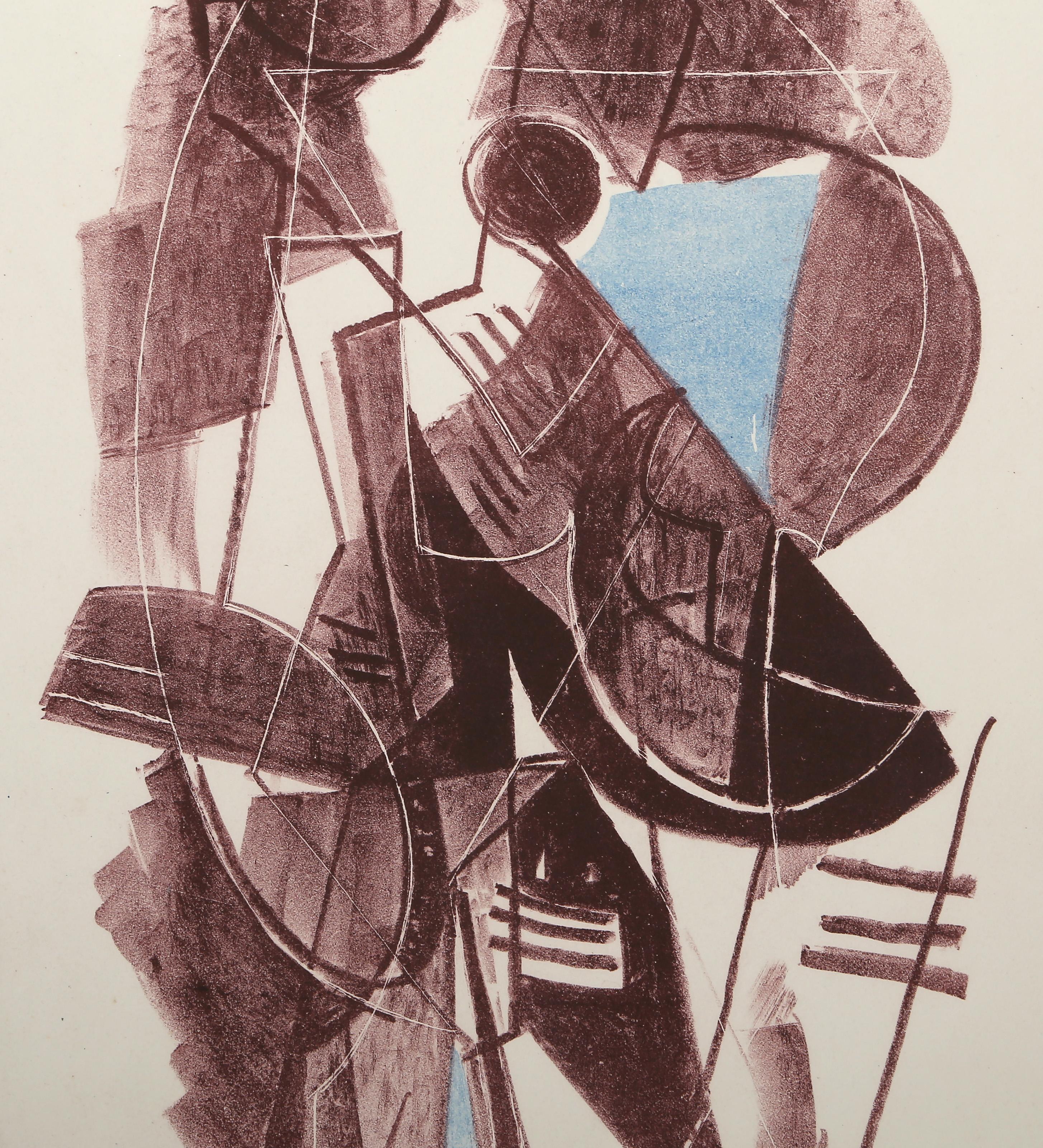 Improvvisazione, Blue-Brown, litografia espressionista astratta di John von Wichts in vendita 1