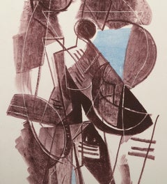 Improvisation, bleu-brun, lithographie expressionniste abstraite de John von Wicht