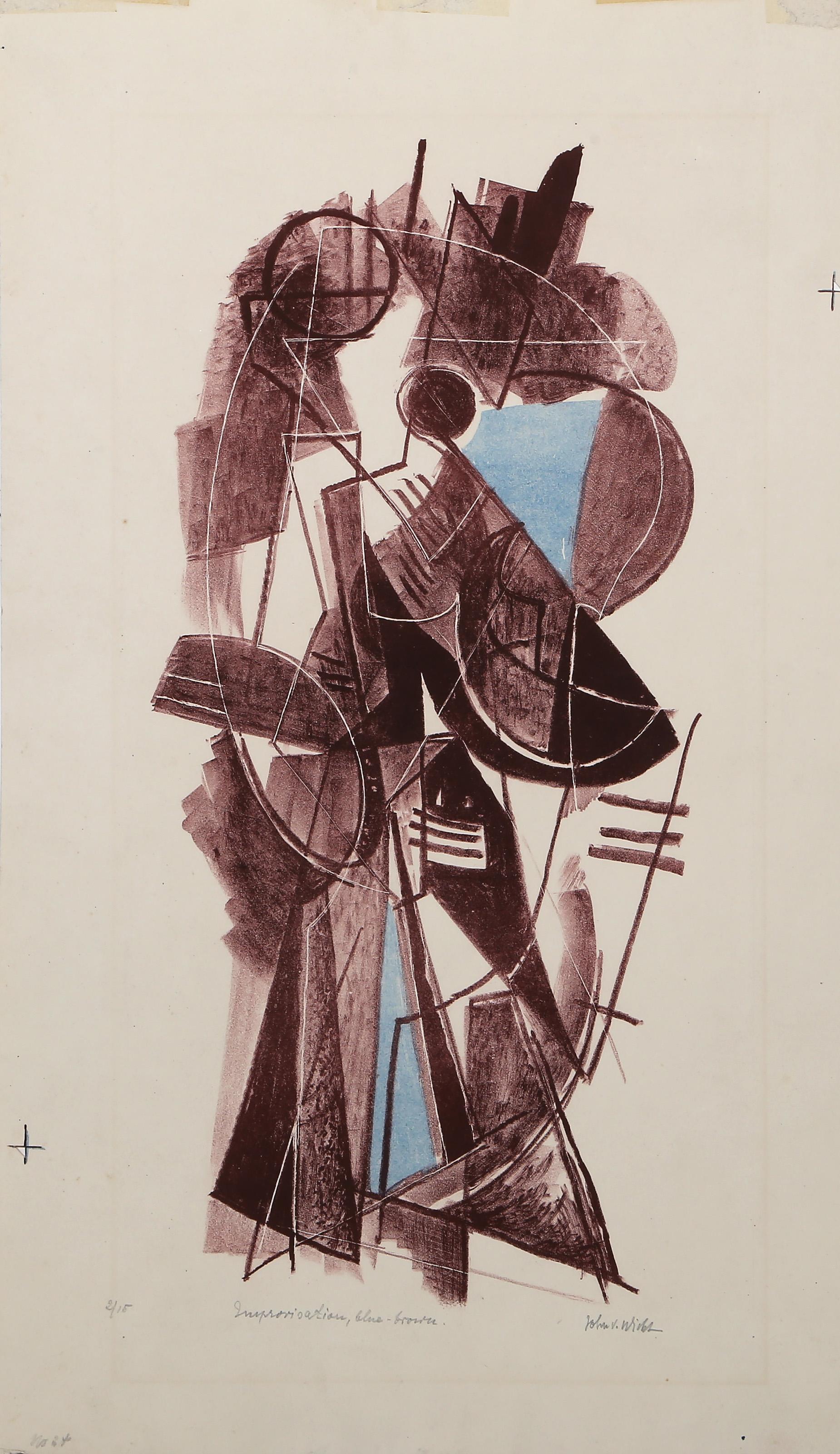 Improvvisazione, Blue-Brown, litografia espressionista astratta di John von Wichts in vendita 2