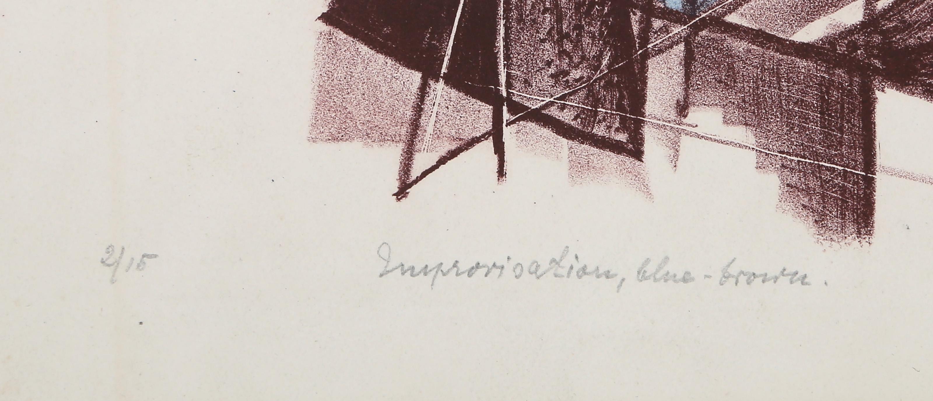 Improvvisazione, Blue-Brown, litografia espressionista astratta di John von Wichts in vendita 3