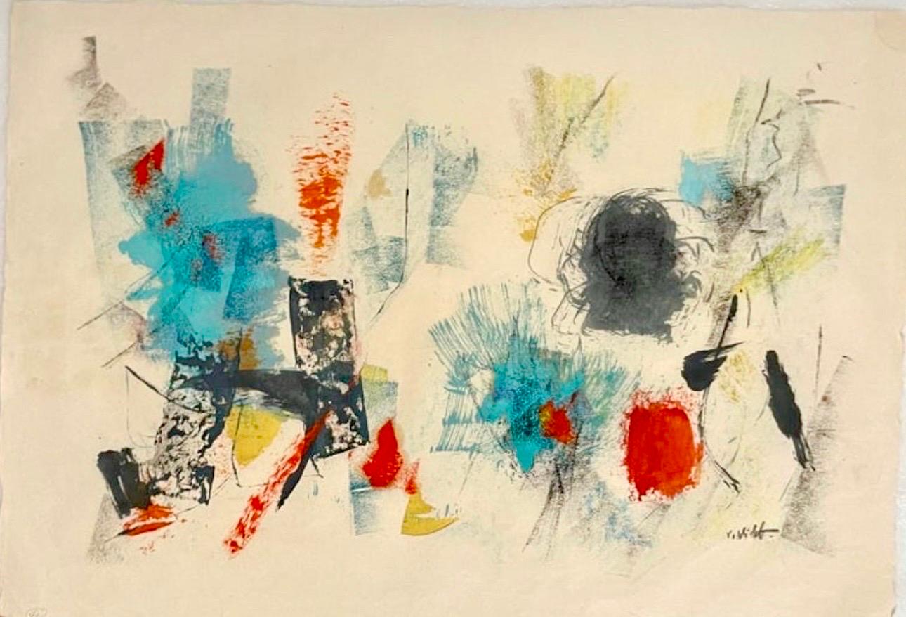 Abstract Expressionist Gouache Oil Painting on Paper John Von Wicht WPA Artist