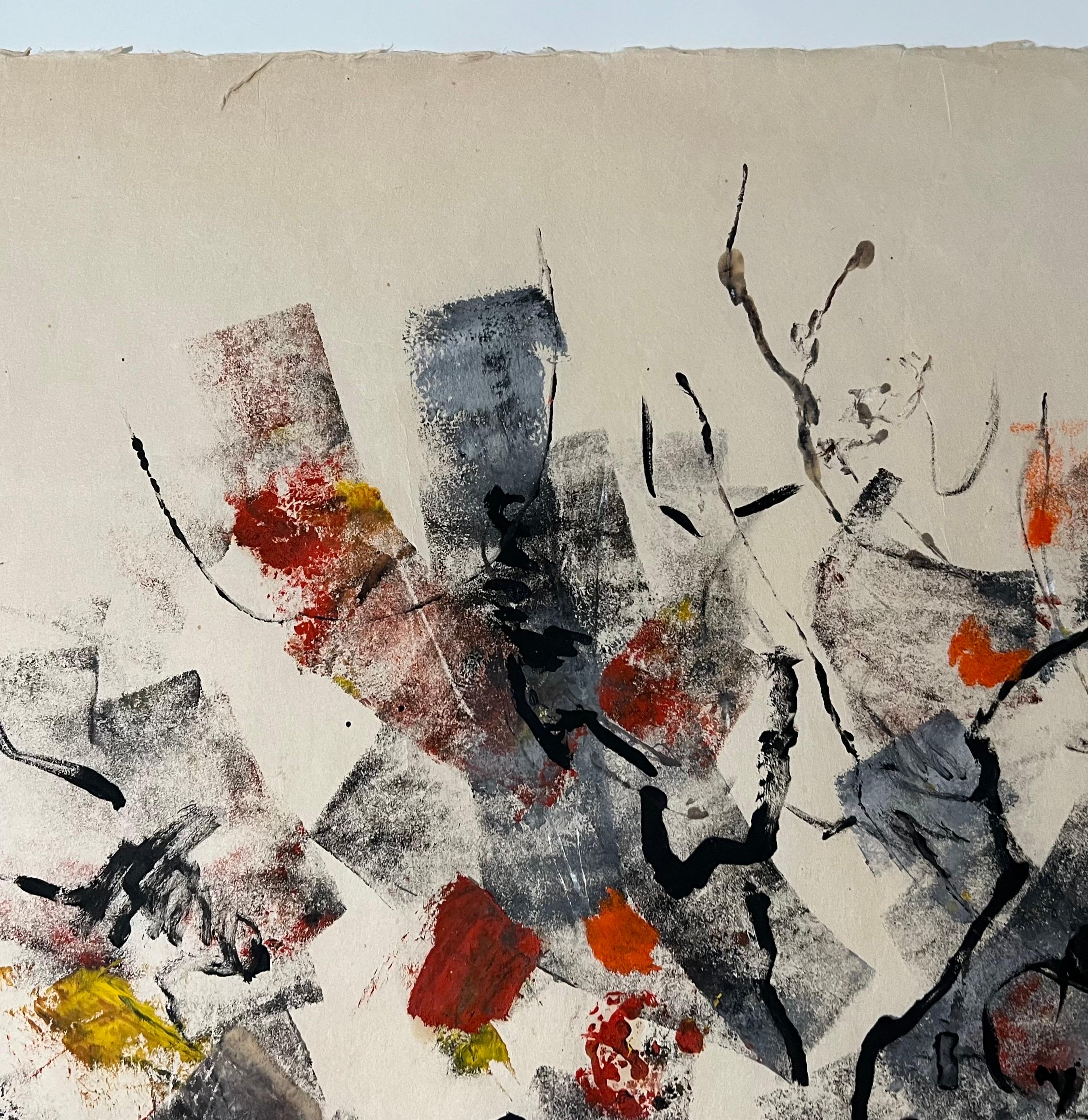 Grande peinture à l'huile expressionniste abstraite sur papier de riz moderniste John Von Wicht en vente 7