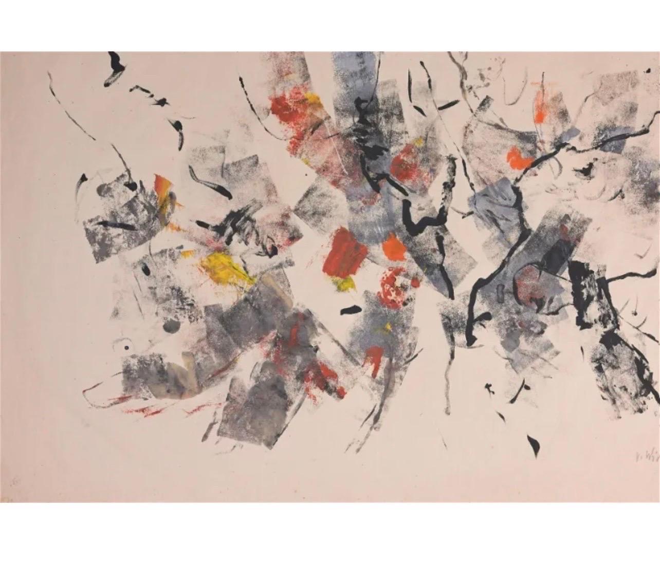 Grande peinture à l'huile expressionniste abstraite sur papier de riz moderniste John Von Wicht en vente 11