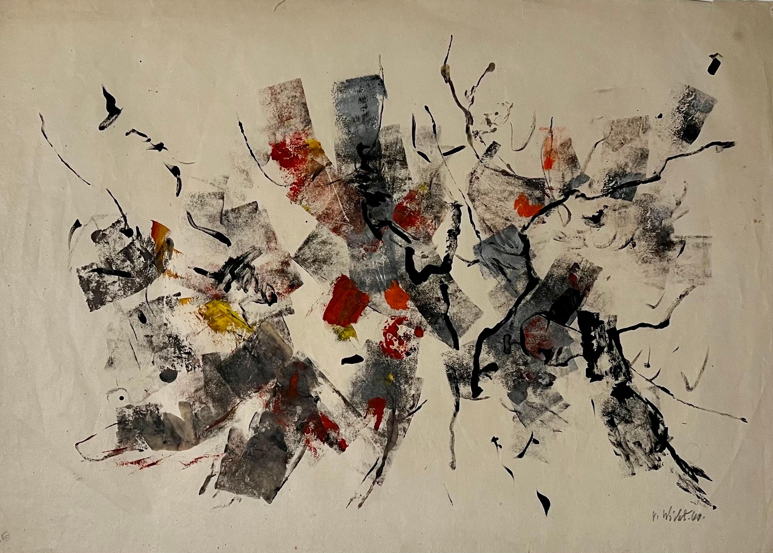 Großes abstrakt-expressionistisches Ölgemälde auf Reispapier, Modernist John Von Wicht, John Von Wicht – Painting von John Von Wicht 