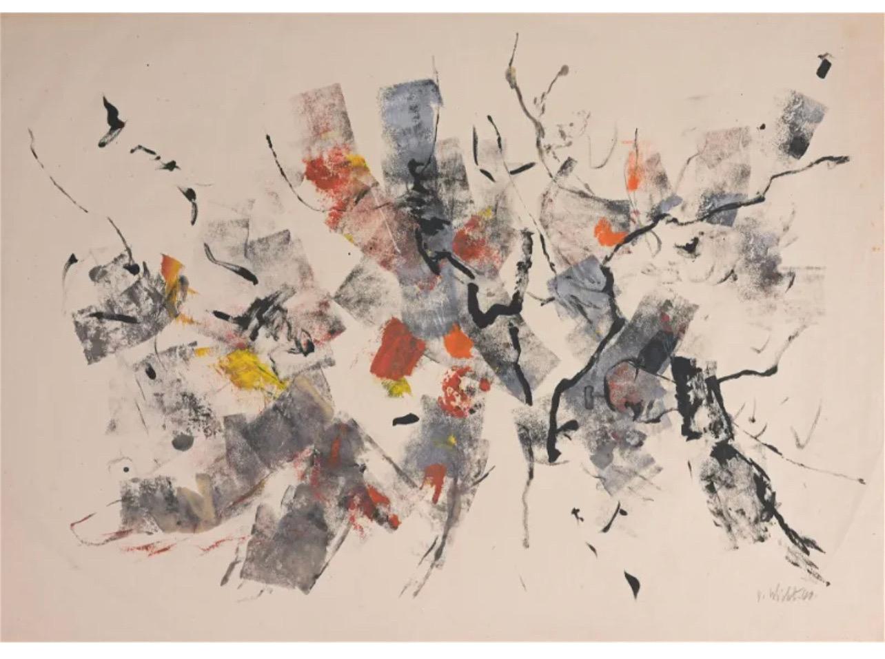Grande peinture à l'huile expressionniste abstraite sur papier de riz moderniste John Von Wicht - Expressionnisme abstrait Painting par John Von Wicht 