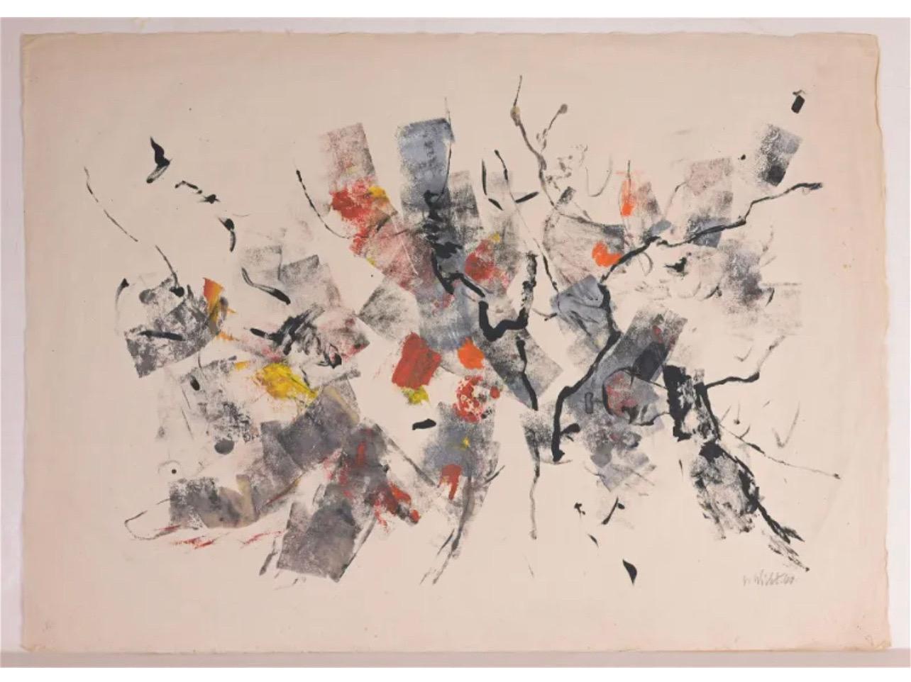 Grande peinture à l'huile expressionniste abstraite sur papier de riz moderniste John Von Wicht en vente 1