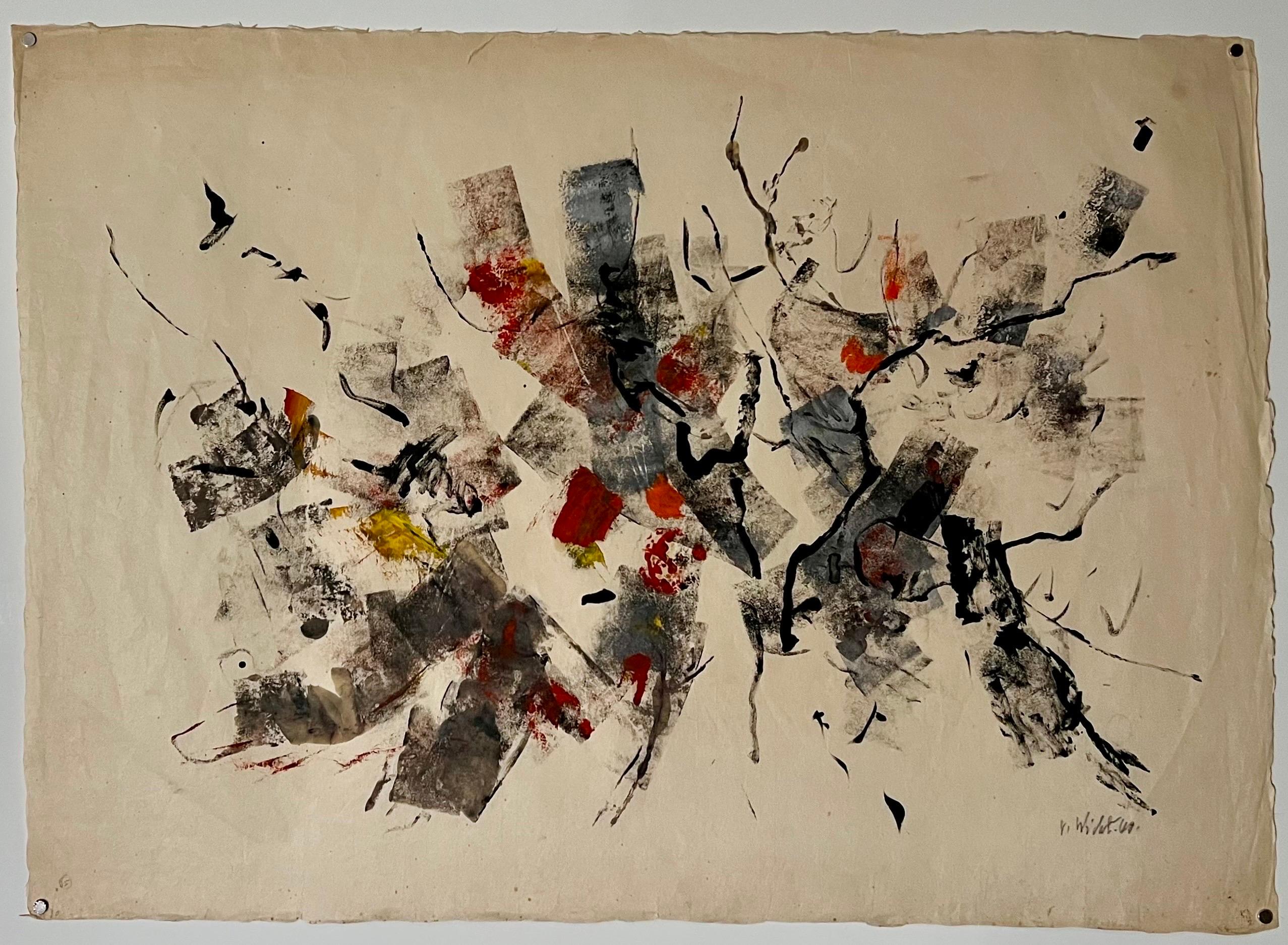 Grande peinture à l'huile expressionniste abstraite sur papier de riz moderniste John Von Wicht en vente 3