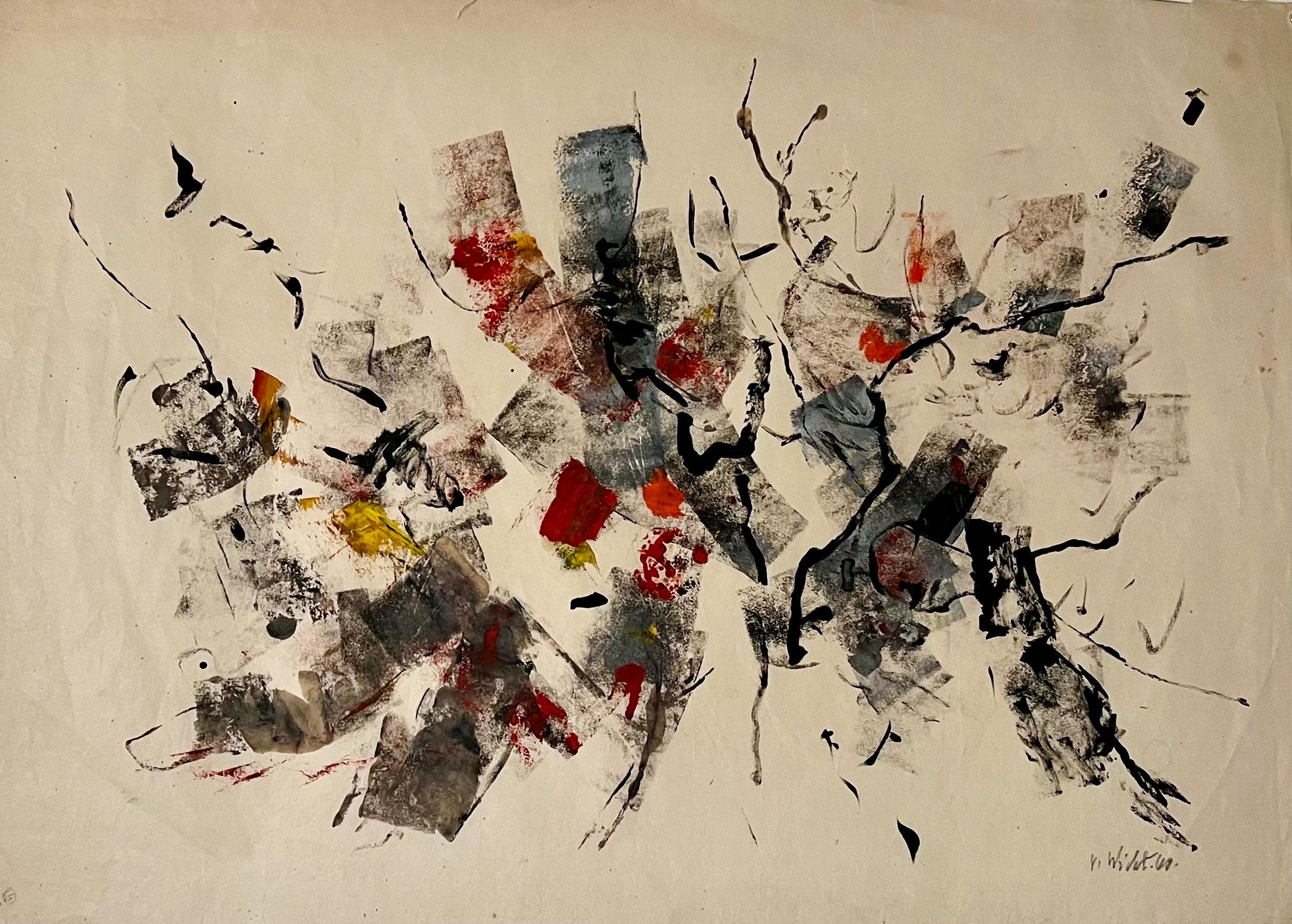 John Von Wicht  Abstract Painting – Großes abstrakt-expressionistisches Ölgemälde auf Reispapier, Modernist John Von Wicht, John Von Wicht