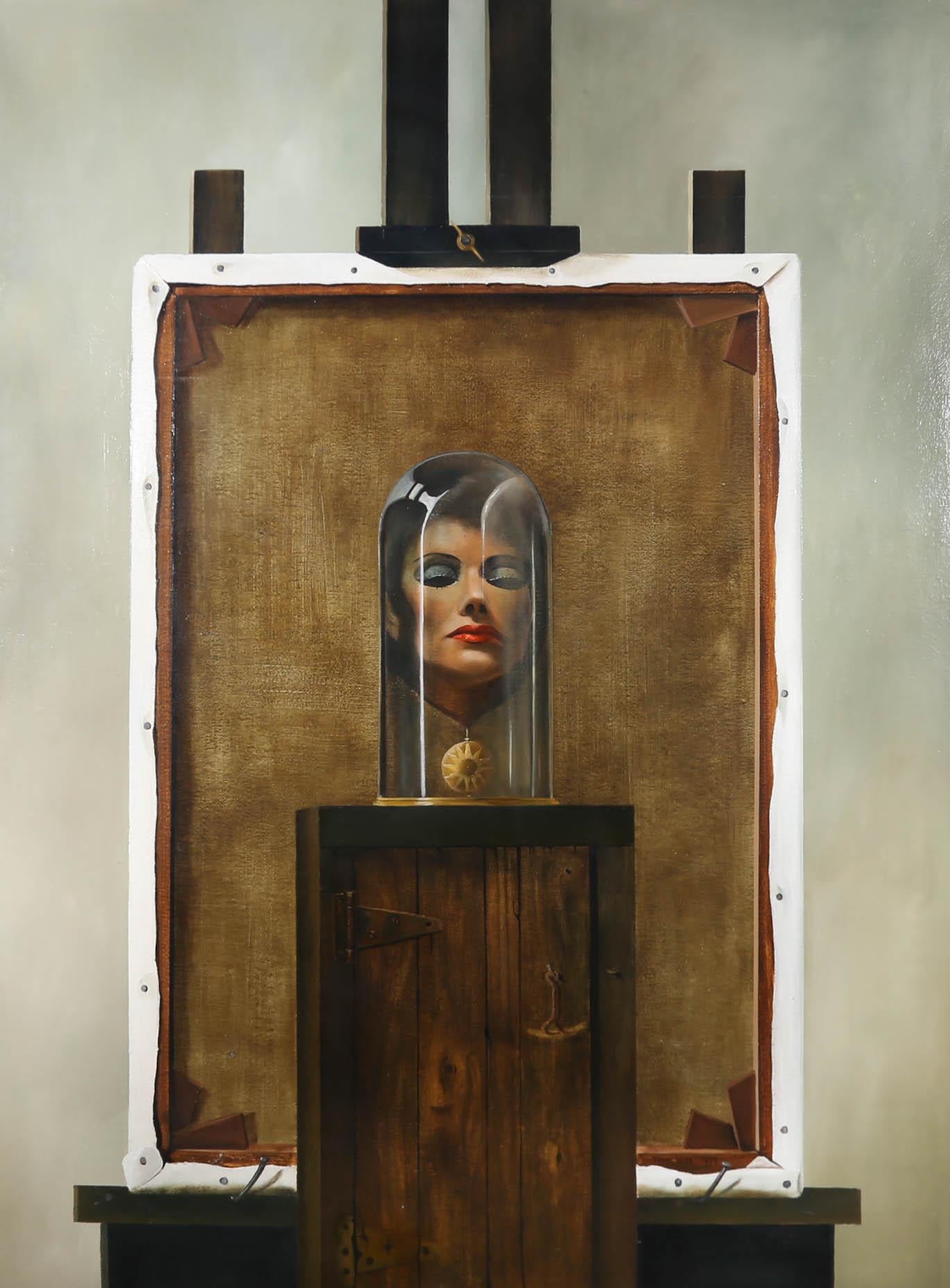 John Voss - Very Large 1979 Sur - Very Large 1979 Surrealist Oil, The Glass Dome - Painting by  John Voss