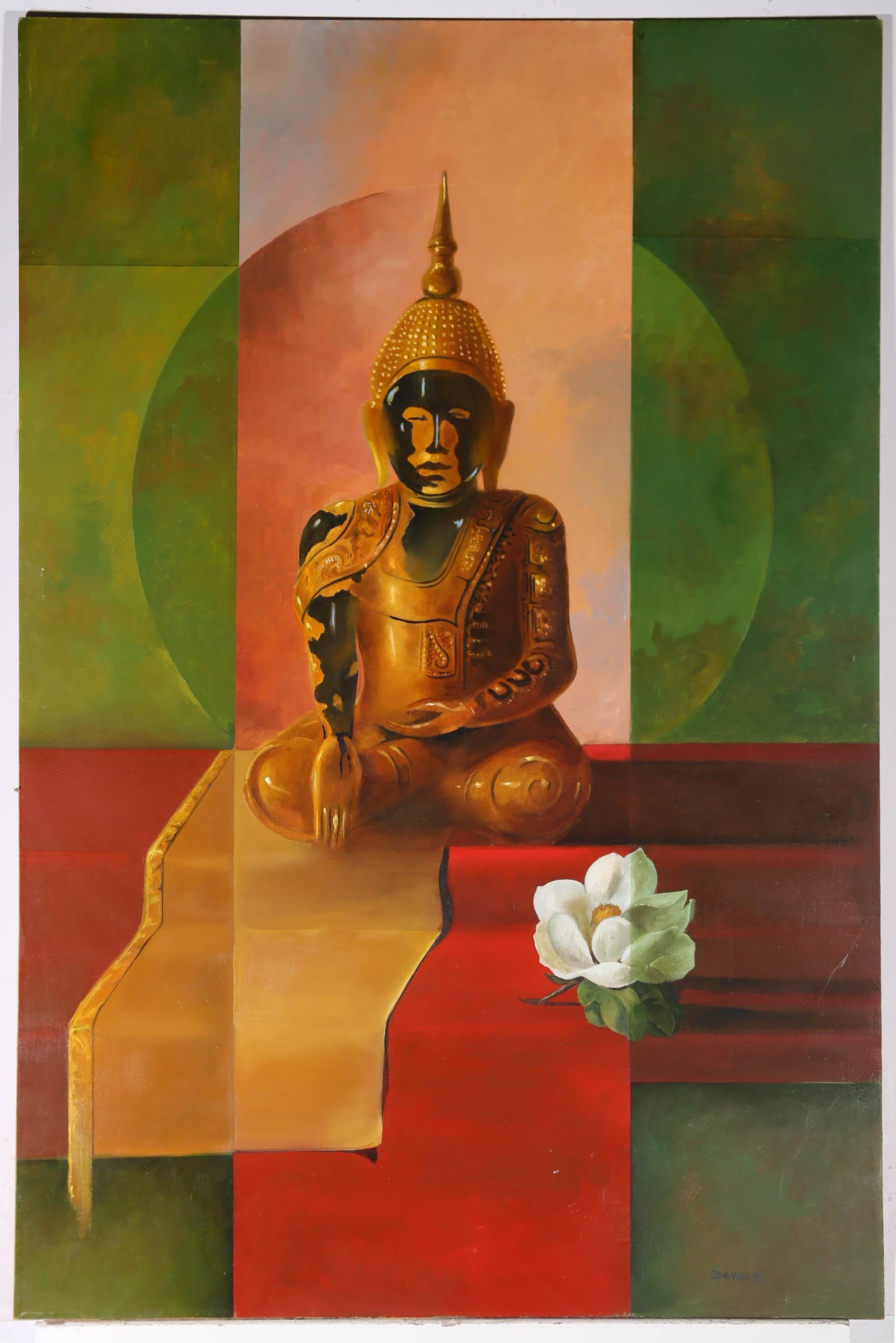 John Voss - 1997 Oil, Buddha And Camellia For Sale 1