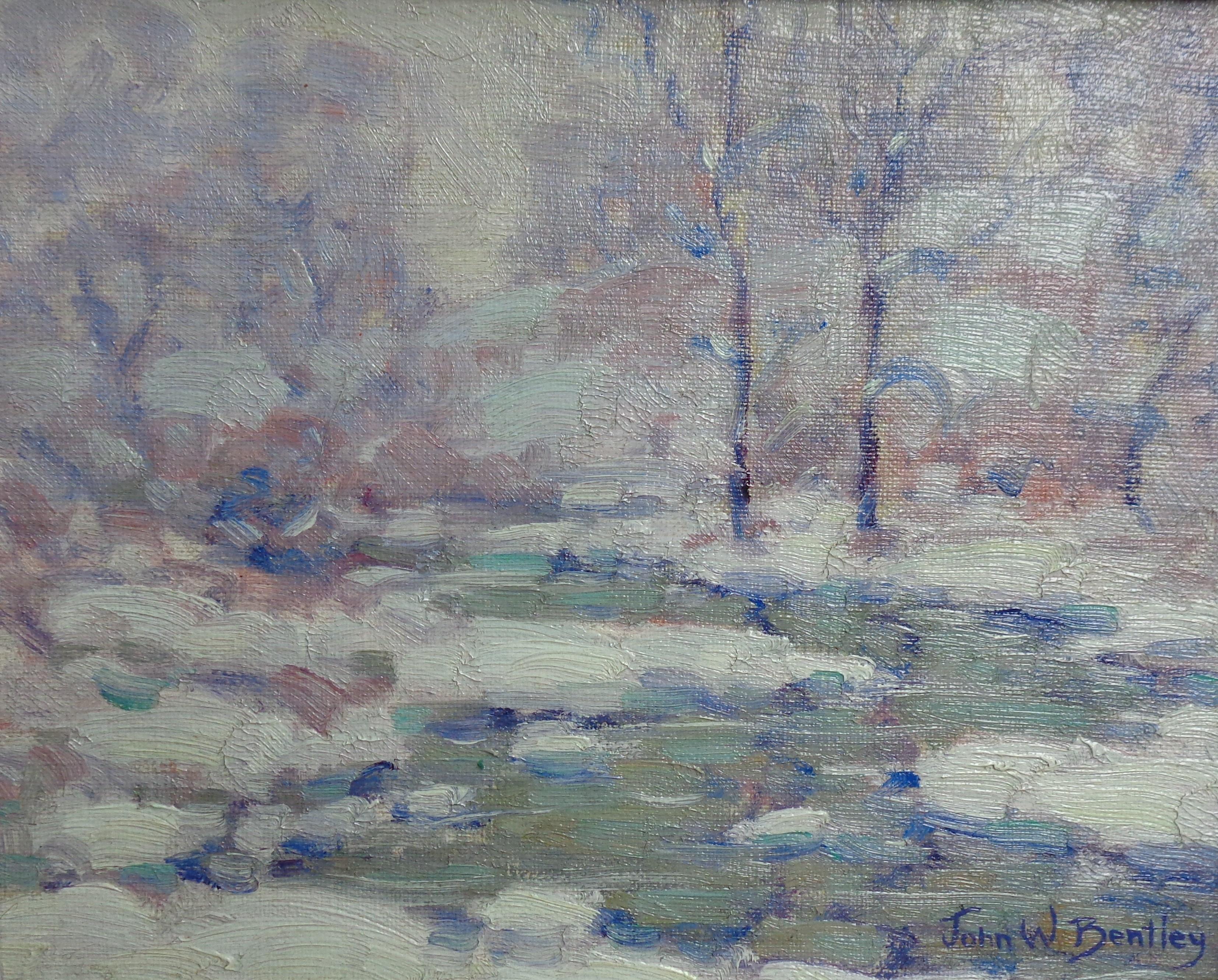 Winter Whispers Landscape Oil Painting by John W Bentley American Impressionist 1