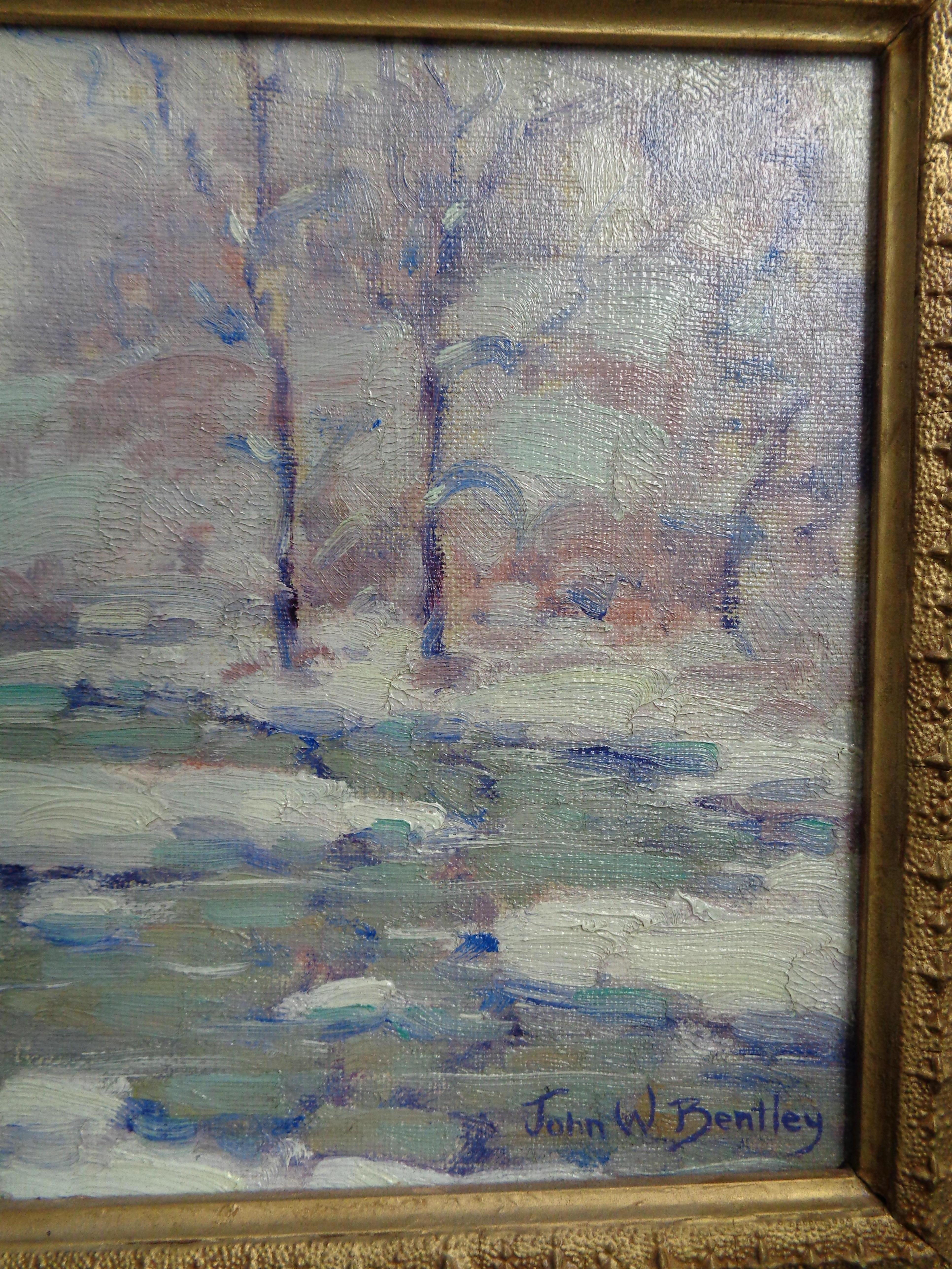 Winter Whispers Landscape Oil Painting by John W Bentley American Impressionist 3