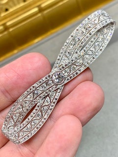 JOHN W. CHARLTON Edwardian Platinum Old European Mine Cut Diamond Bow Brooch