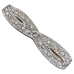 JOHN W. CHARLTON Antique Deco Platinum Old European Mine Cut Diamond Bow Brooch