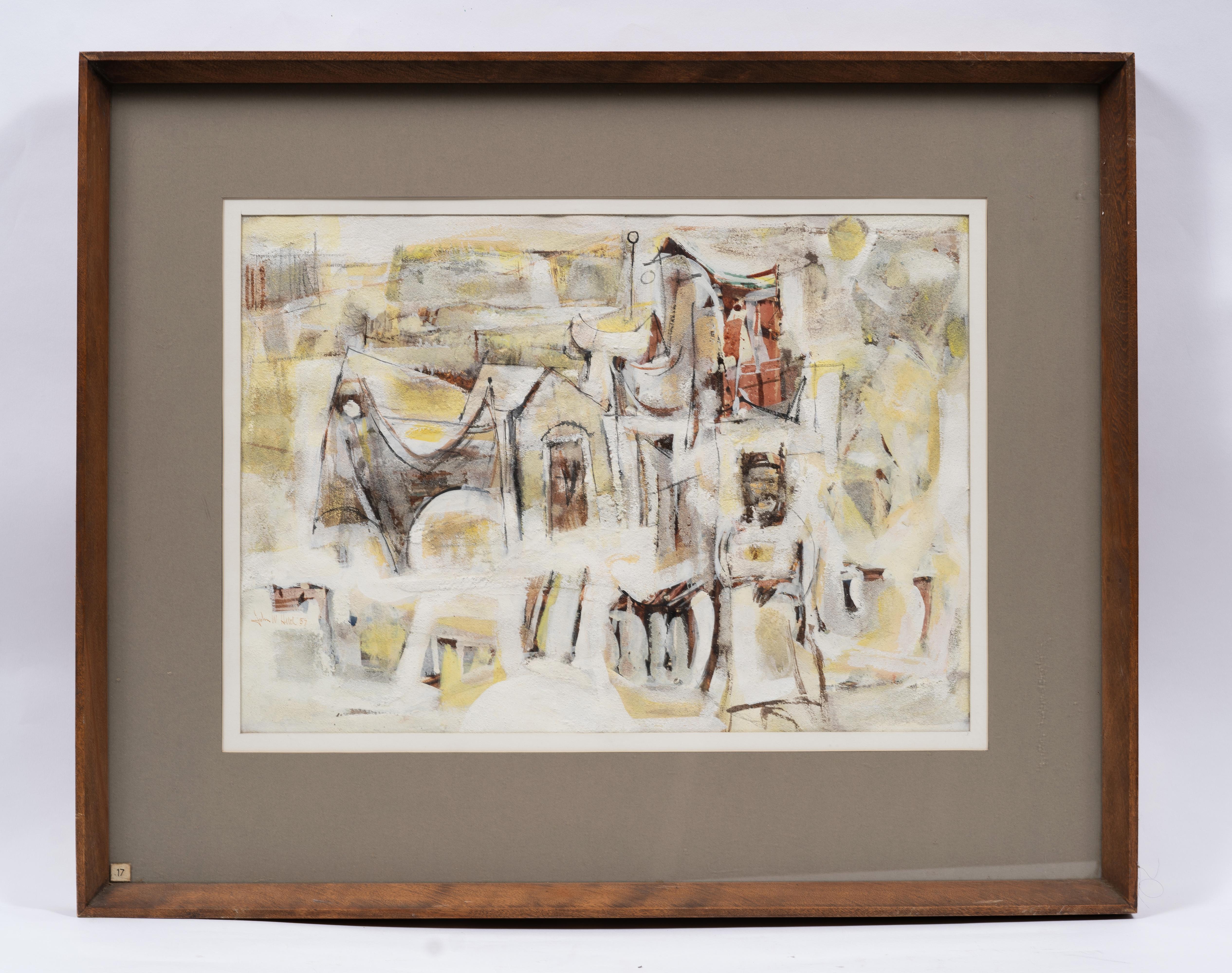 Antike architektonische Komposition der amerikanischen Moderne, abstraktes kubistisches Gemälde  (Abstrakt), Painting, von john w hatch