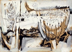 John Hatch American Cubist Abstract Oil Painting 1950's Mid C Black and White