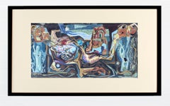 John Hatch American Cubist Abstract Oil Painting 1950's Mid C Egyptian Mural