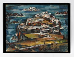 John Hatch American Cubist Landscape Oil Painting Massachusetts Seascape 1952