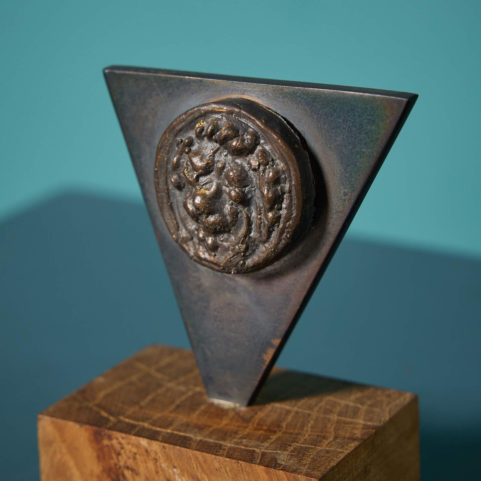 Mid-Century Modern John W. Mills (1933-2023) Bronze Mounted Triangular Plaque For Sale
